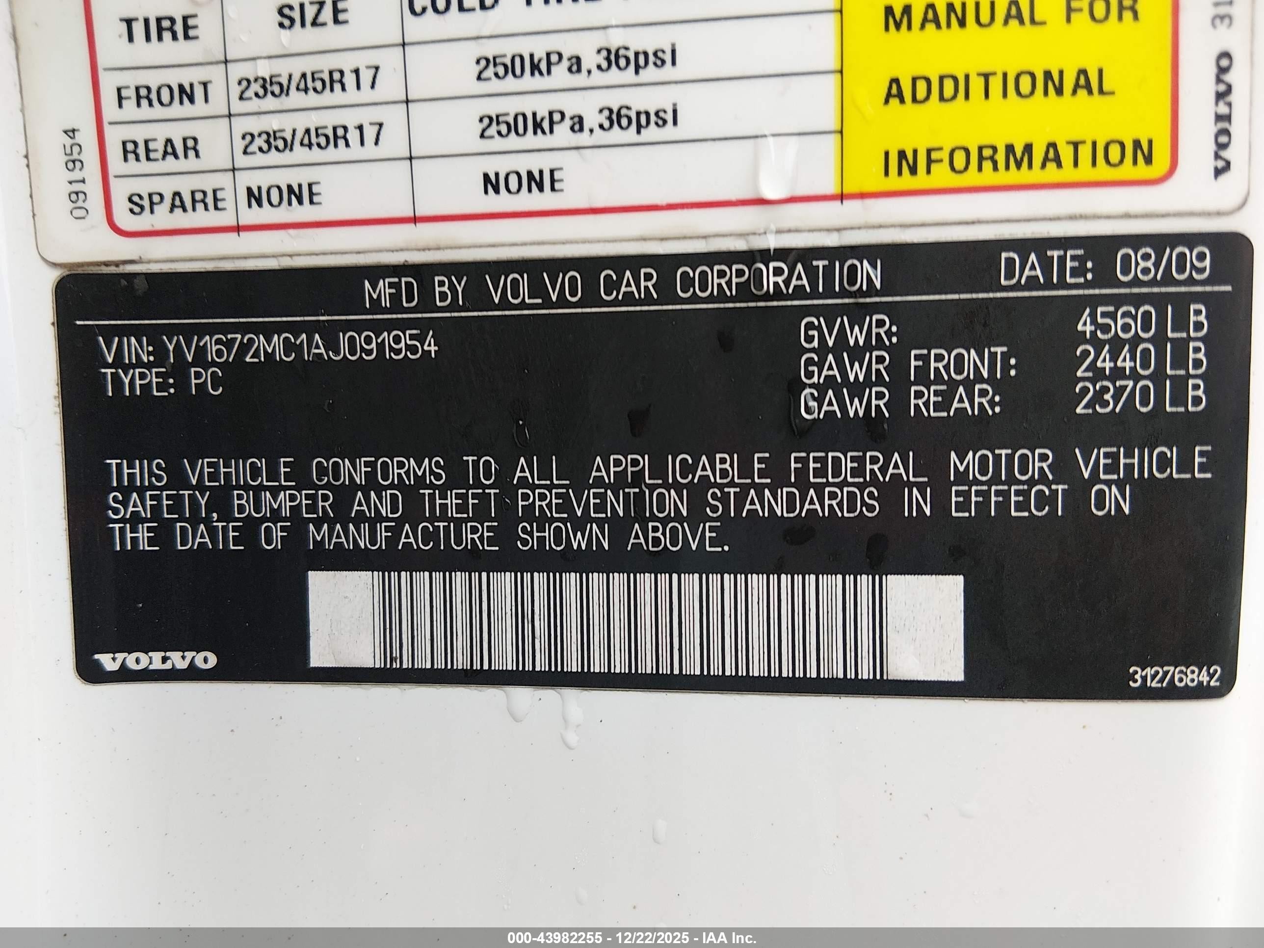 2010 Volvo C70 T5 White vin: YV1672MC1AJ091954