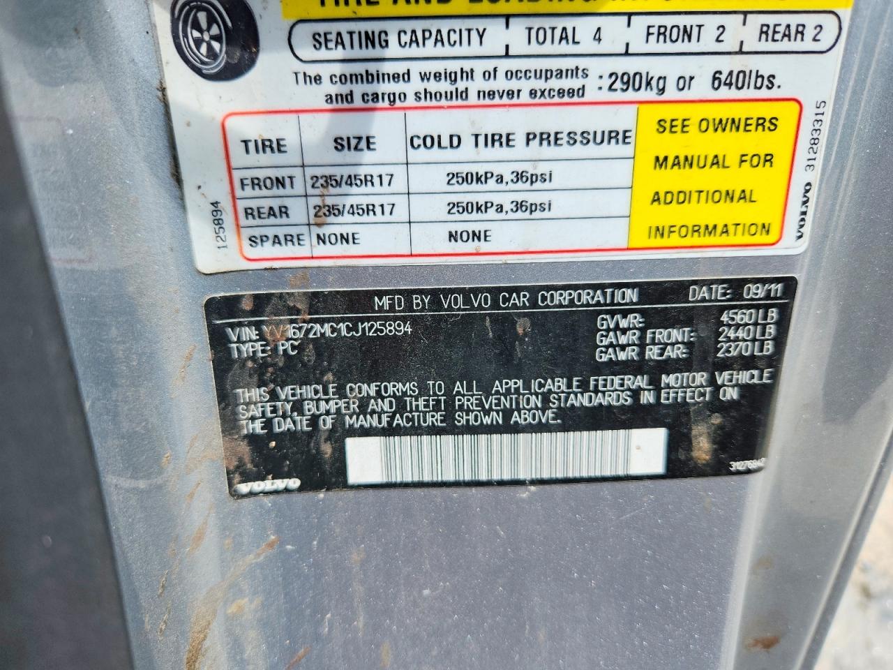 2012 Volvo C70 T5 Silver vin: YV1672MC1CJ125894