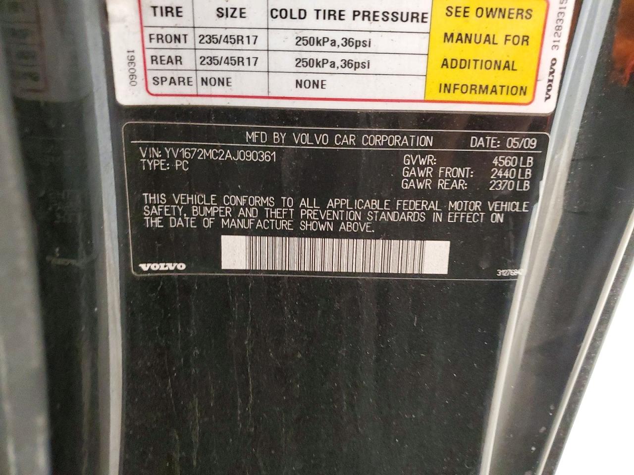 2010 Volvo C70 T5 Black vin: YV1672MC2AJ090361