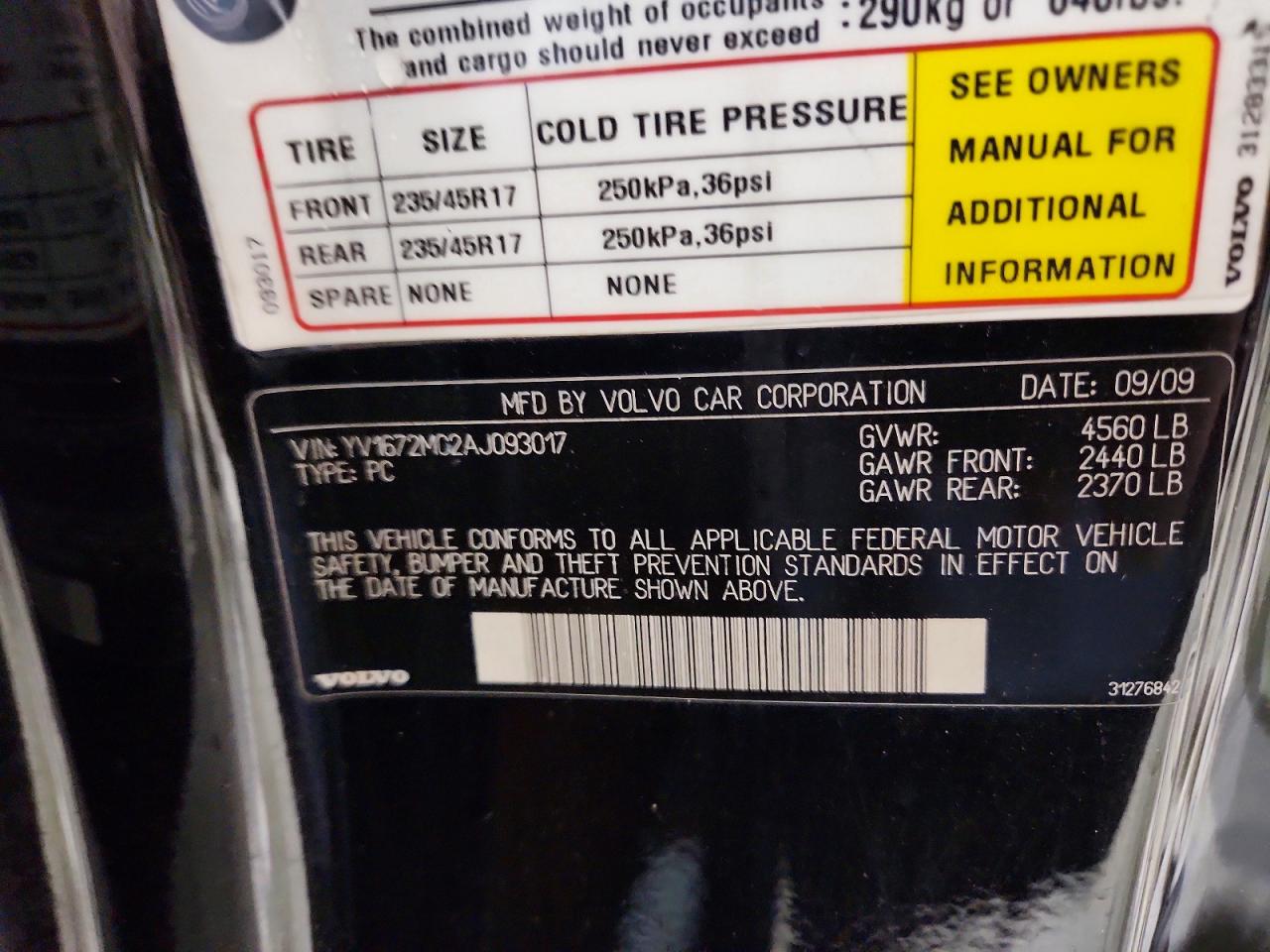 2010 Volvo C70 T5 Black vin: YV1672MC2AJ093017