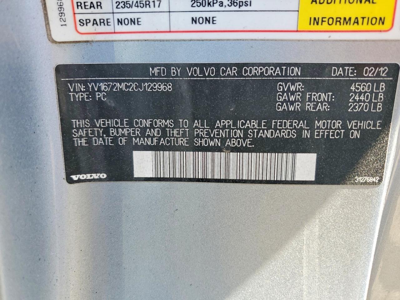 2012 Volvo C70 T5 Silver vin: YV1672MC2CJ129968