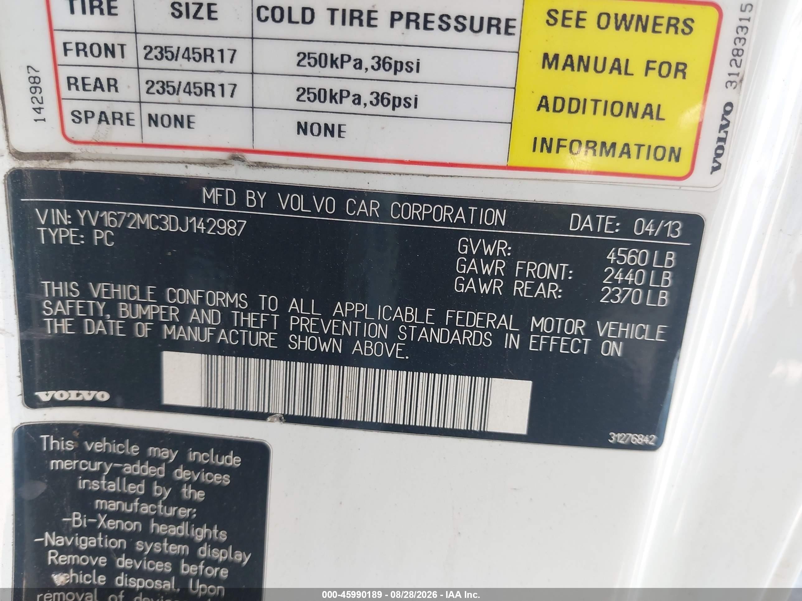 2013 Volvo C70 T5 White vin: YV1672MC3DJ142987