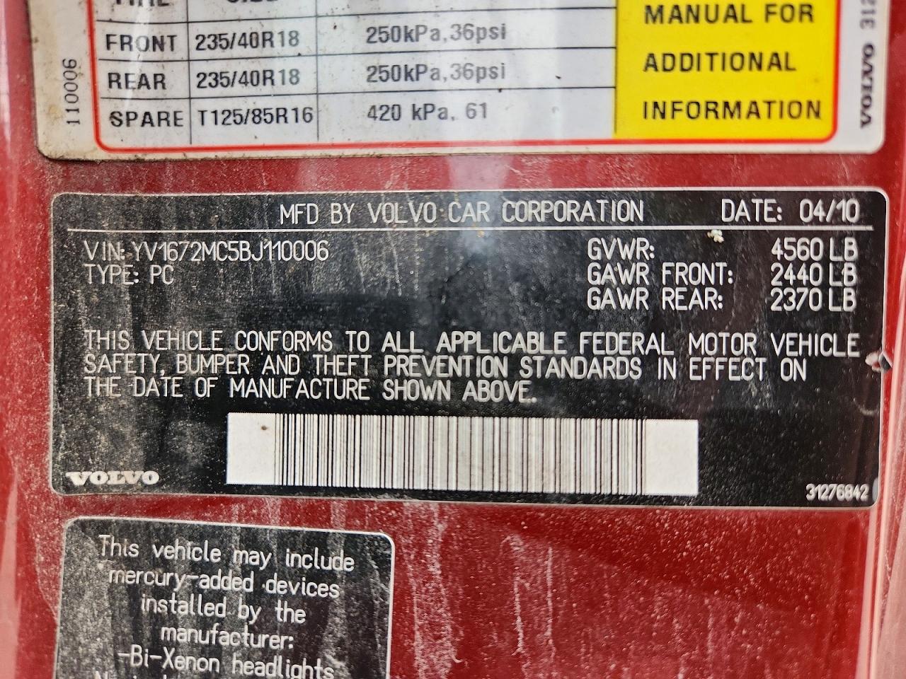 2011 Volvo C70 T5 Red vin: YV1672MC5BJ110006