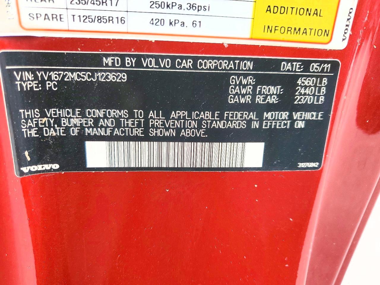 2012 Volvo C70 T5 Красный vin: YV1672MC5CJ123629