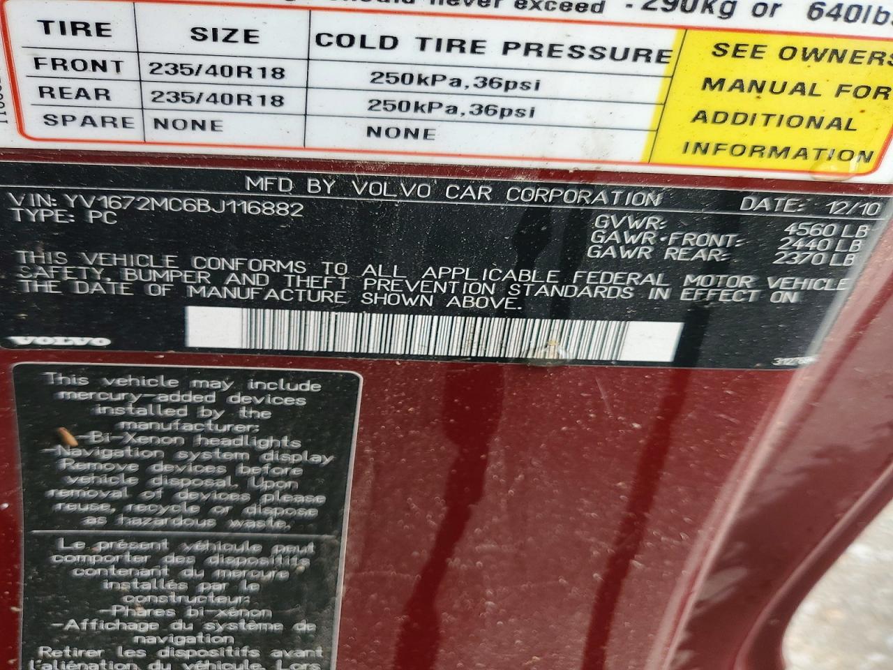2011 Volvo C70 T5 Burgundy vin: YV1672MC6BJ116882