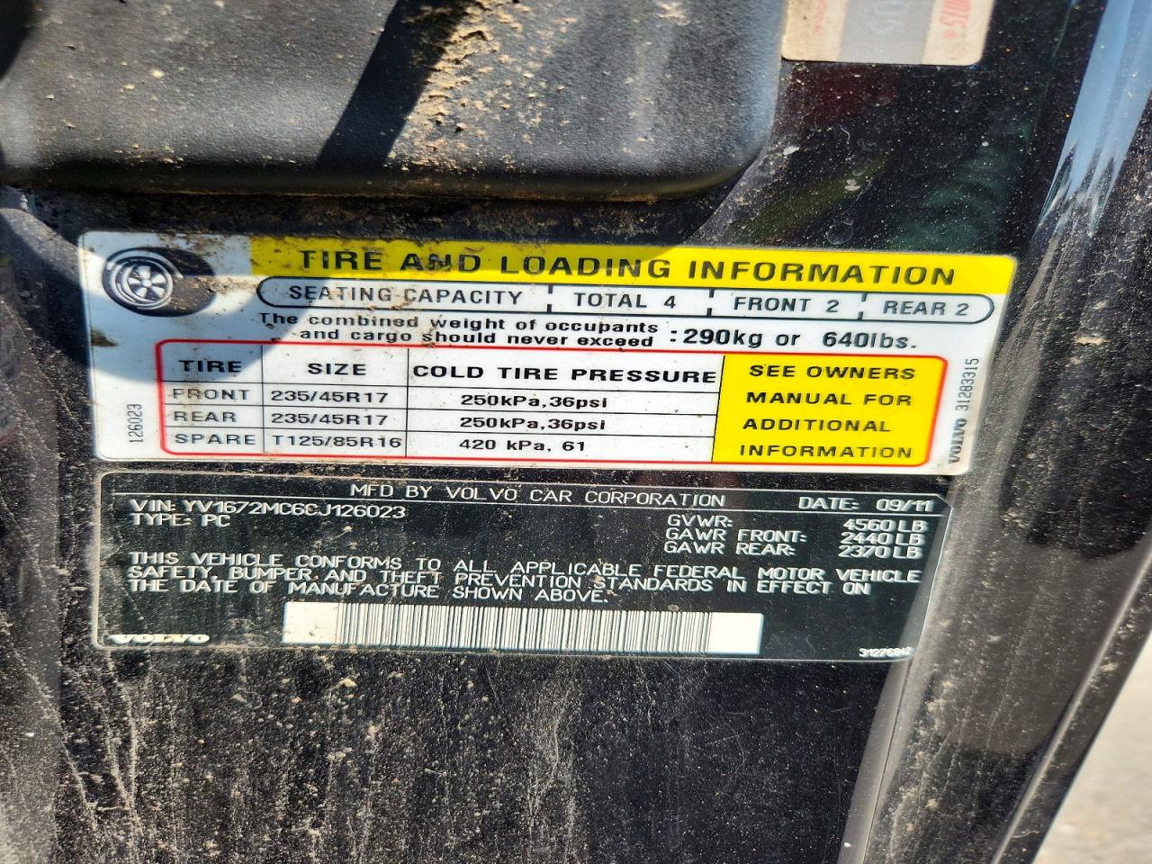 2012 Volvo C70 T5 Black vin: YV1672MC6CJ126023