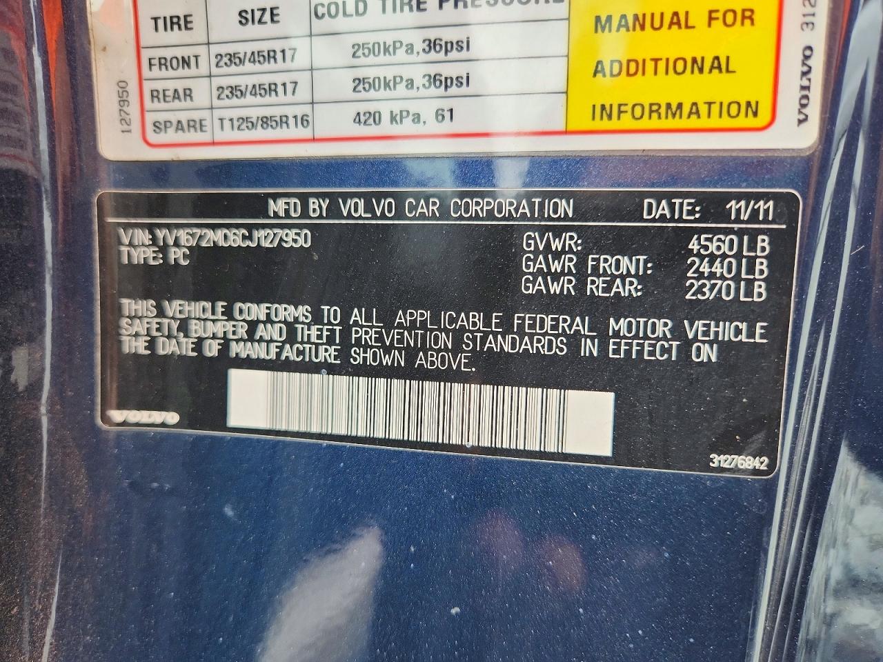 2012 Volvo C70 T5 Blue vin: YV1672MC6CJ127950