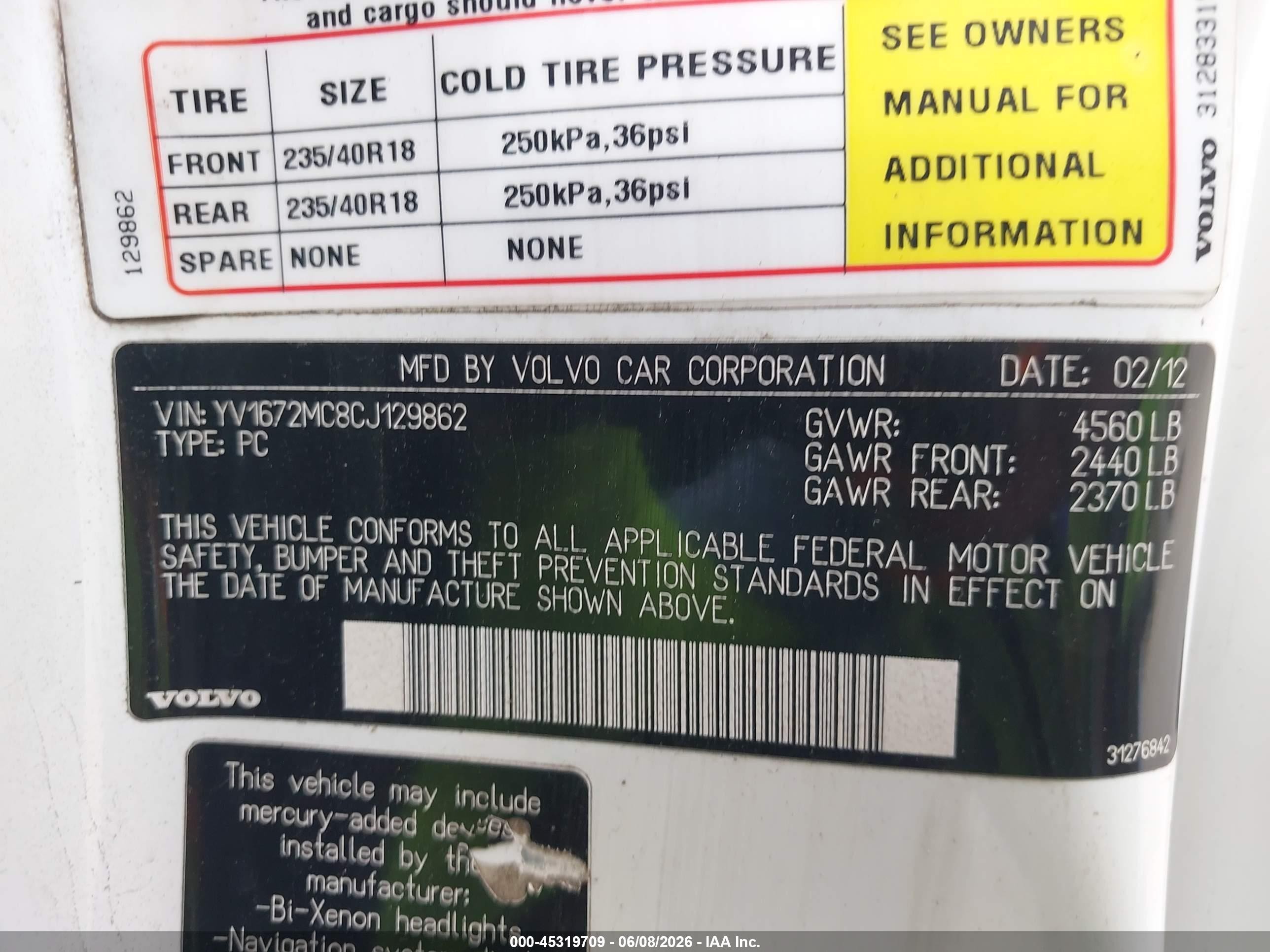 2012 Volvo C70 T5/t5 Platinum/t5 Premier Plus Белый vin: YV1672MC8CJ129862