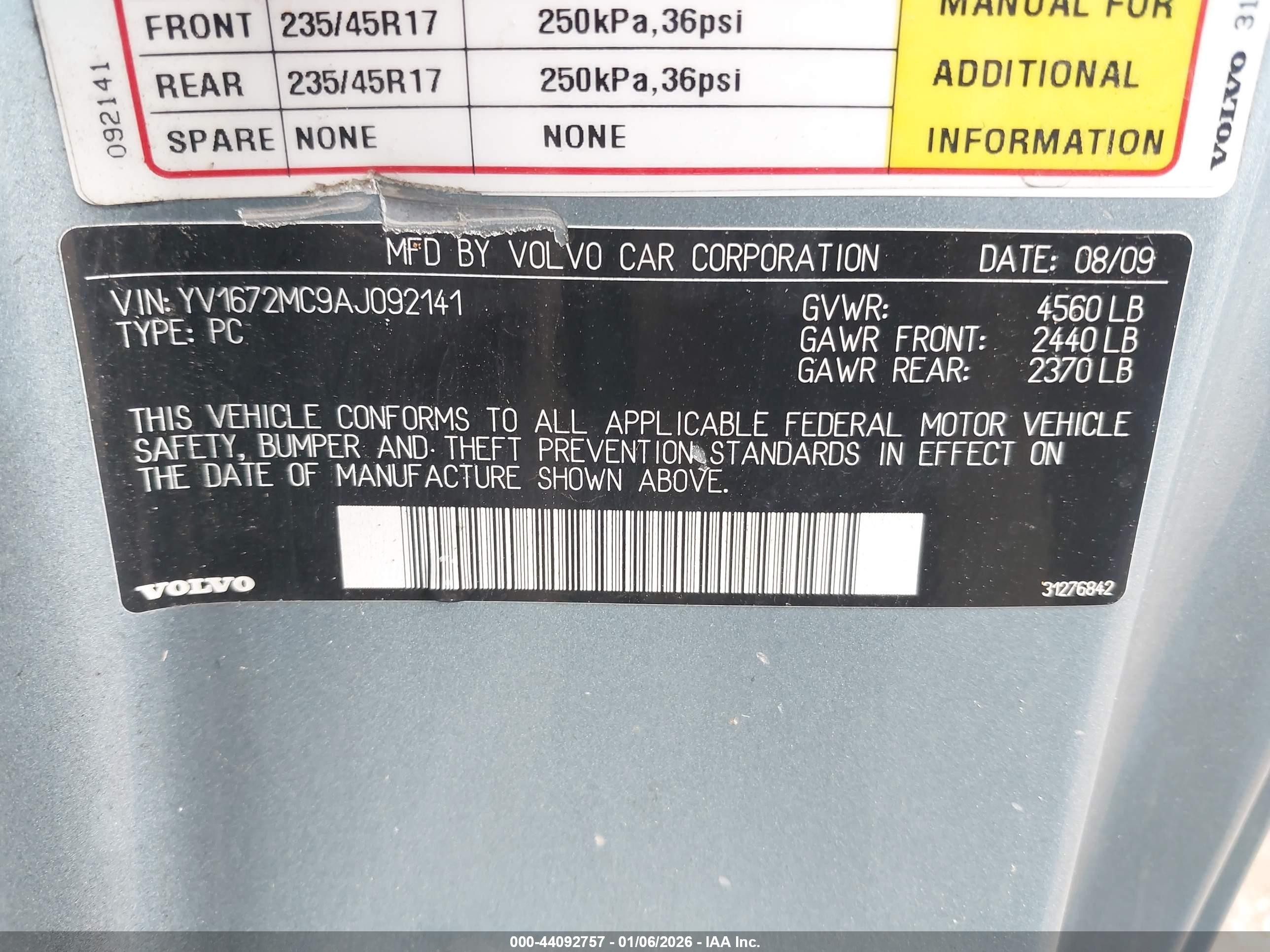 2010 Volvo C70 T5 Light Blue vin: YV1672MC9AJ092141