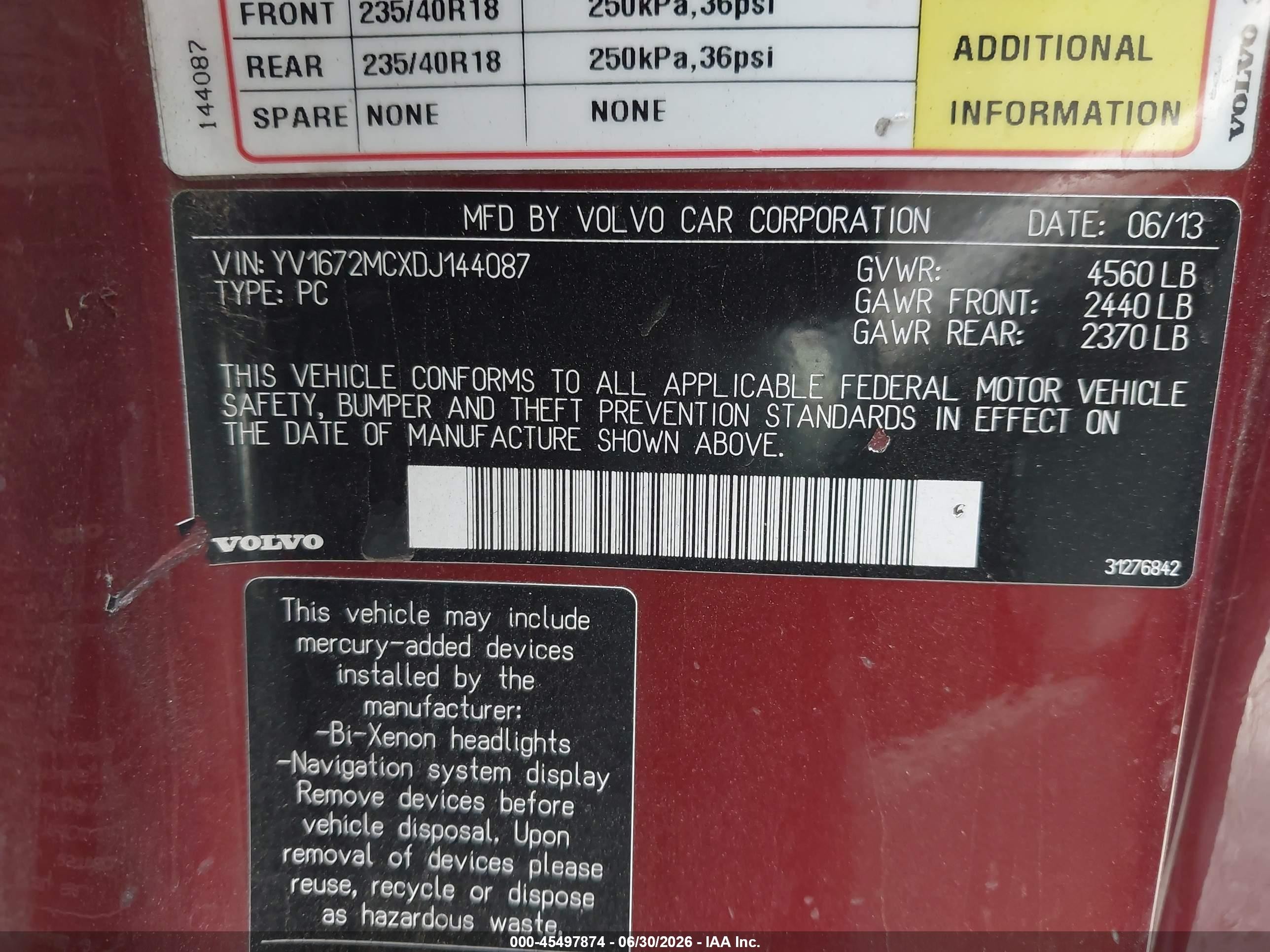 2013 Volvo C70 T5 Red vin: YV1672MCXDJ144087