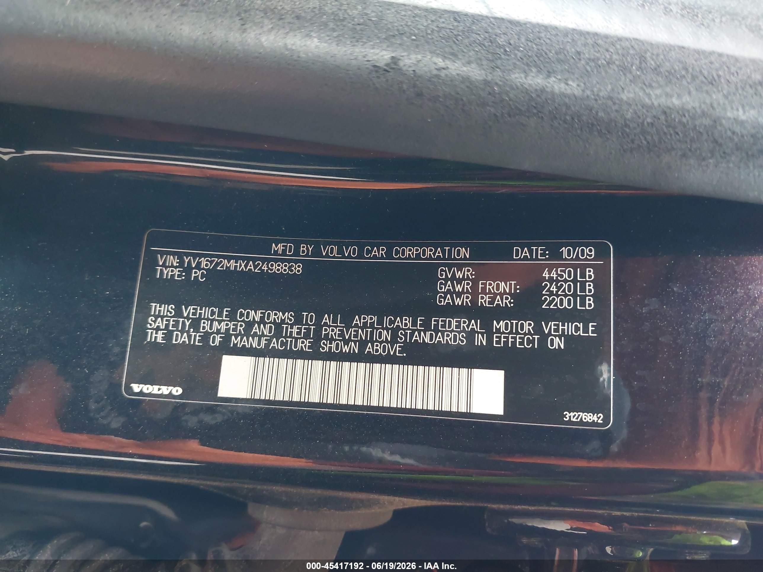 2010 Volvo S40 T5 R-design Black vin: YV1672MHXA2498838