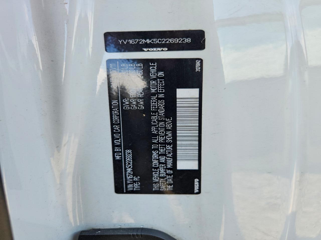 2012 Volvo C30 T5 White vin: YV1672MK5C2269238