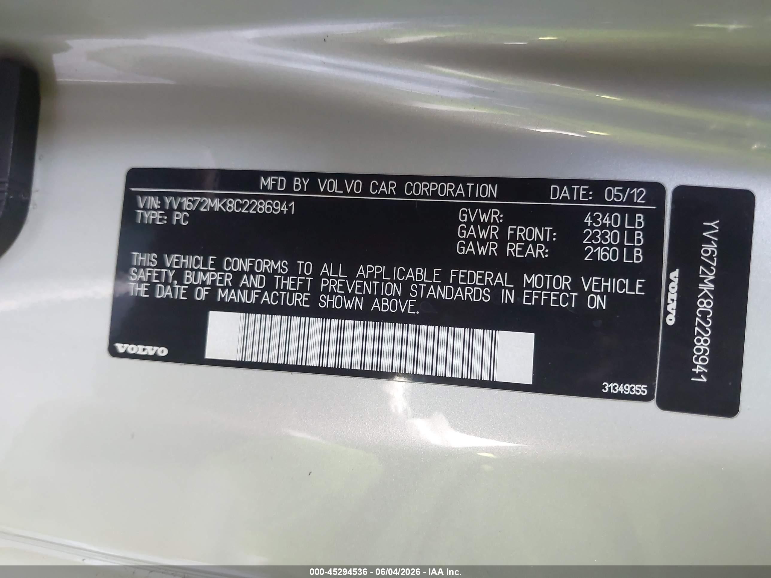 2012 Volvo C30 T5/t5 Platinum/t5 Premier Plus/t5 R-design/t5 R-design Platinum/t5 R-design Premier Plus Silver vin: YV1672MK8C2286941