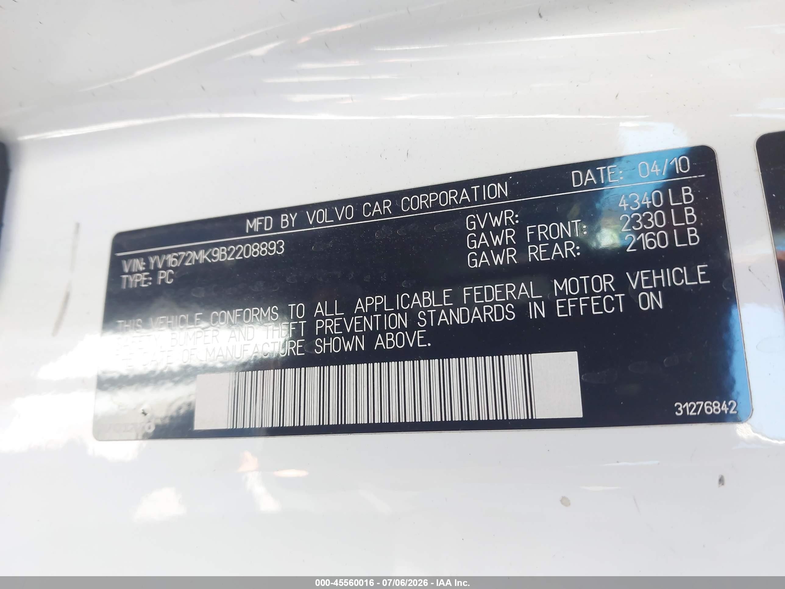 2011 Volvo C30 T5/t5 R-design White vin: YV1672MK9B2208893