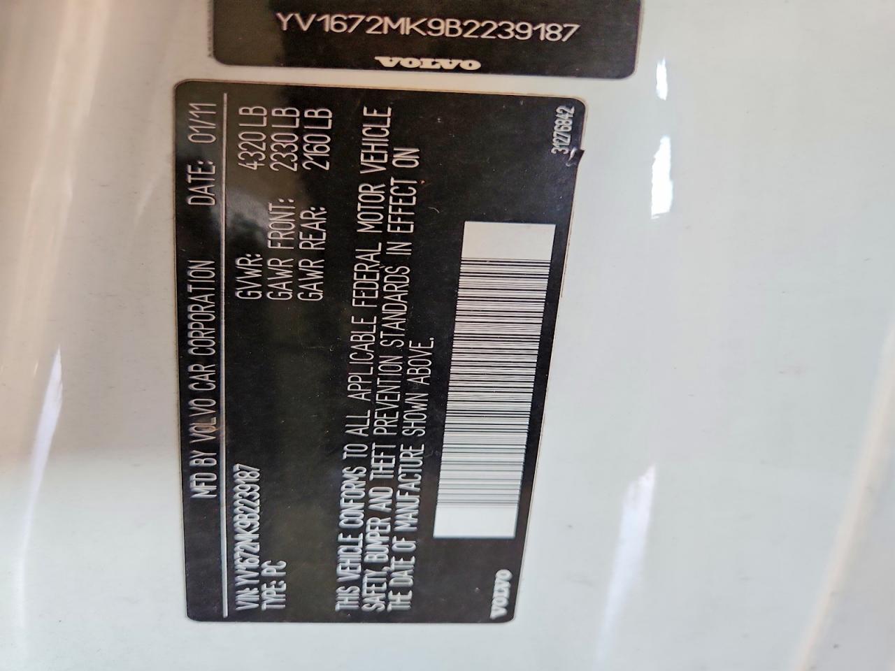 2011 Volvo C30 T5 Белый vin: YV1672MK9B2239187