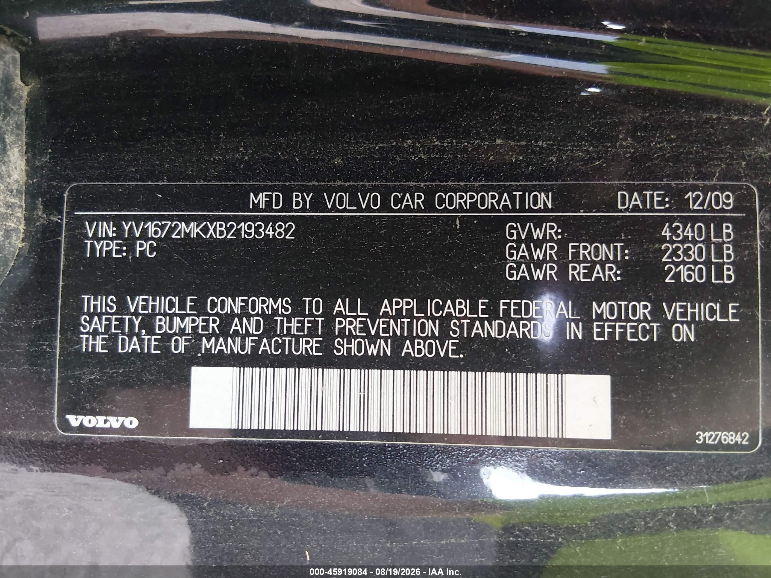 2011 Volvo C30 R-design/t5 (retail Only) Black vin: YV1672MKXB2193482