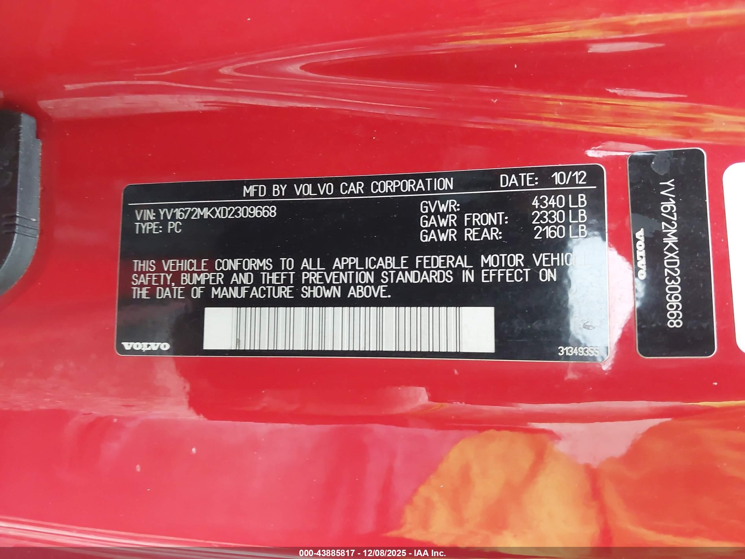 2013 Volvo C30 T5 R-design Red vin: YV1672MKXD2309668