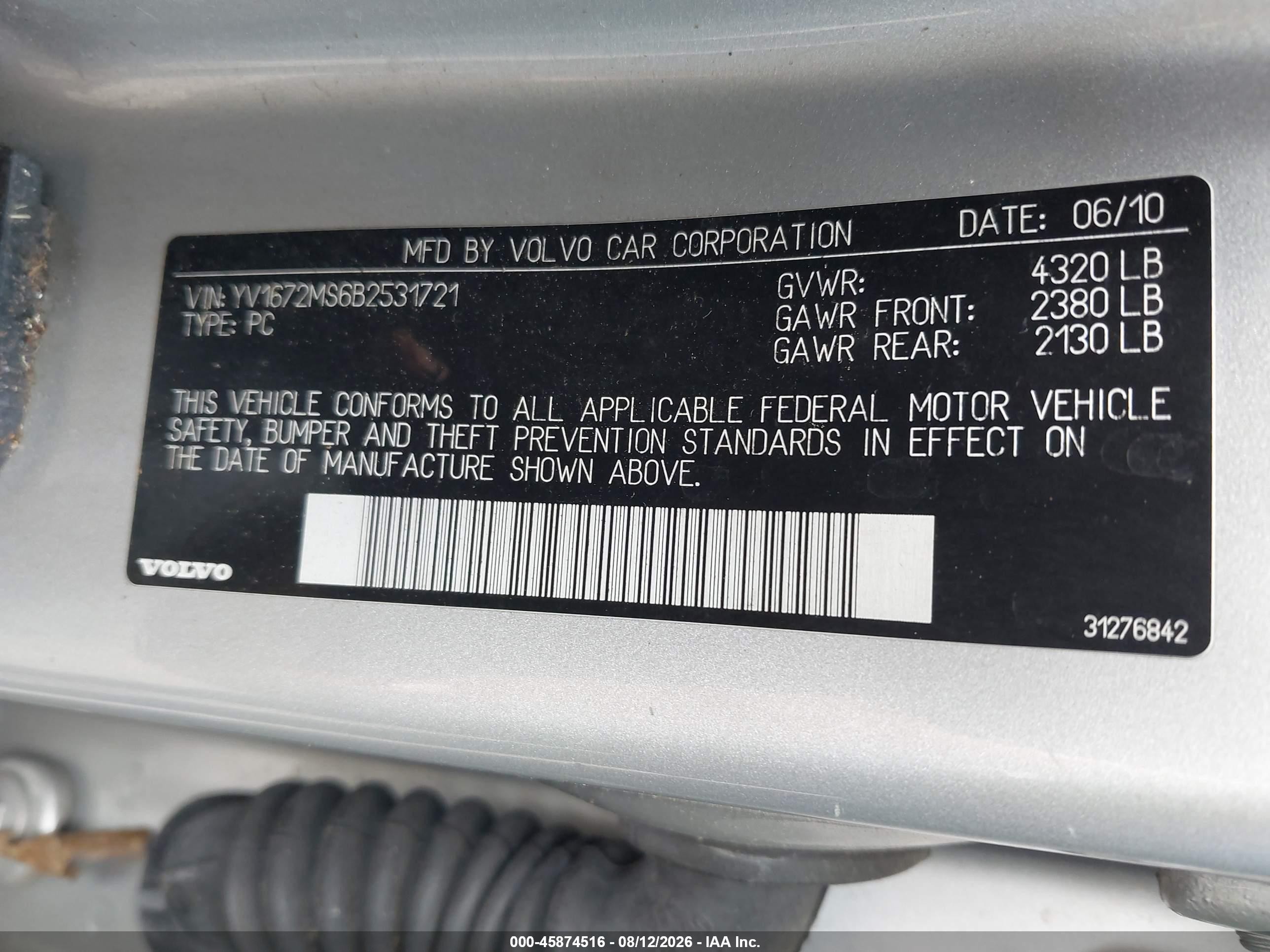 2011 Volvo S40 R-design/t5 (retail Only) Silver vin: YV1672MS6B2531721