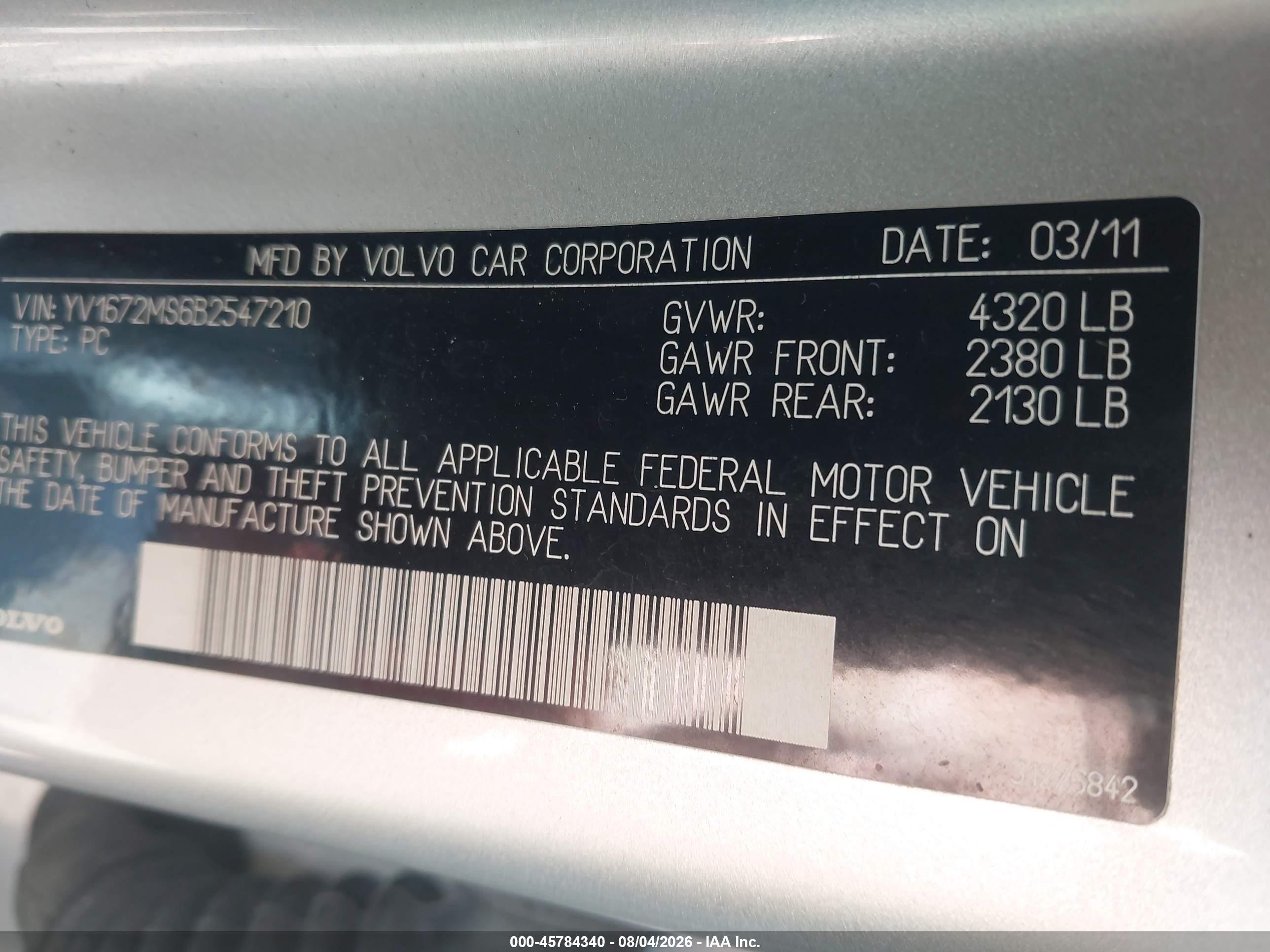 2011 Volvo S40 T5/t5 R-design Silver vin: YV1672MS6B2547210