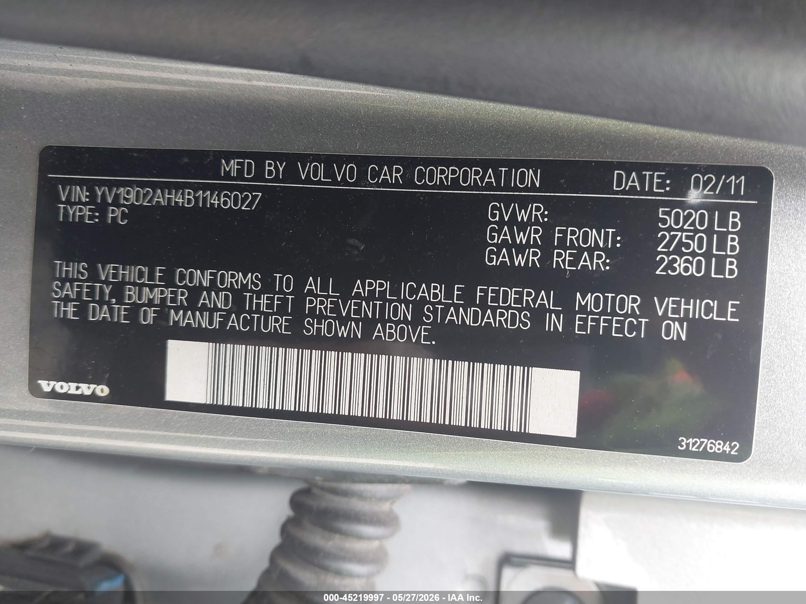 2011 Volvo S80 T6 Серебряный vin: YV1902AH4B1146027