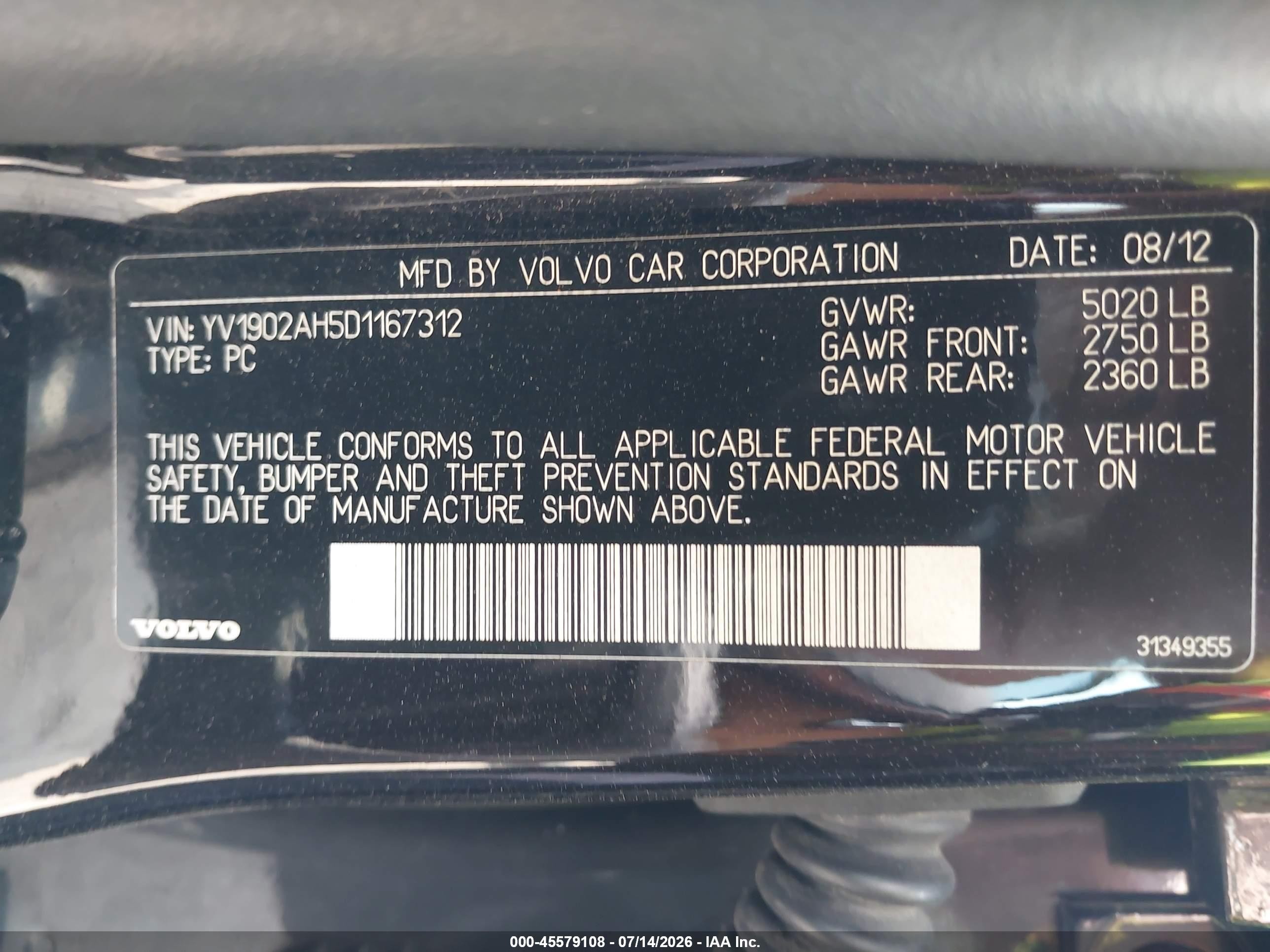 2013 Volvo S80 T6 Platinum Черный vin: YV1902AH5D1167312