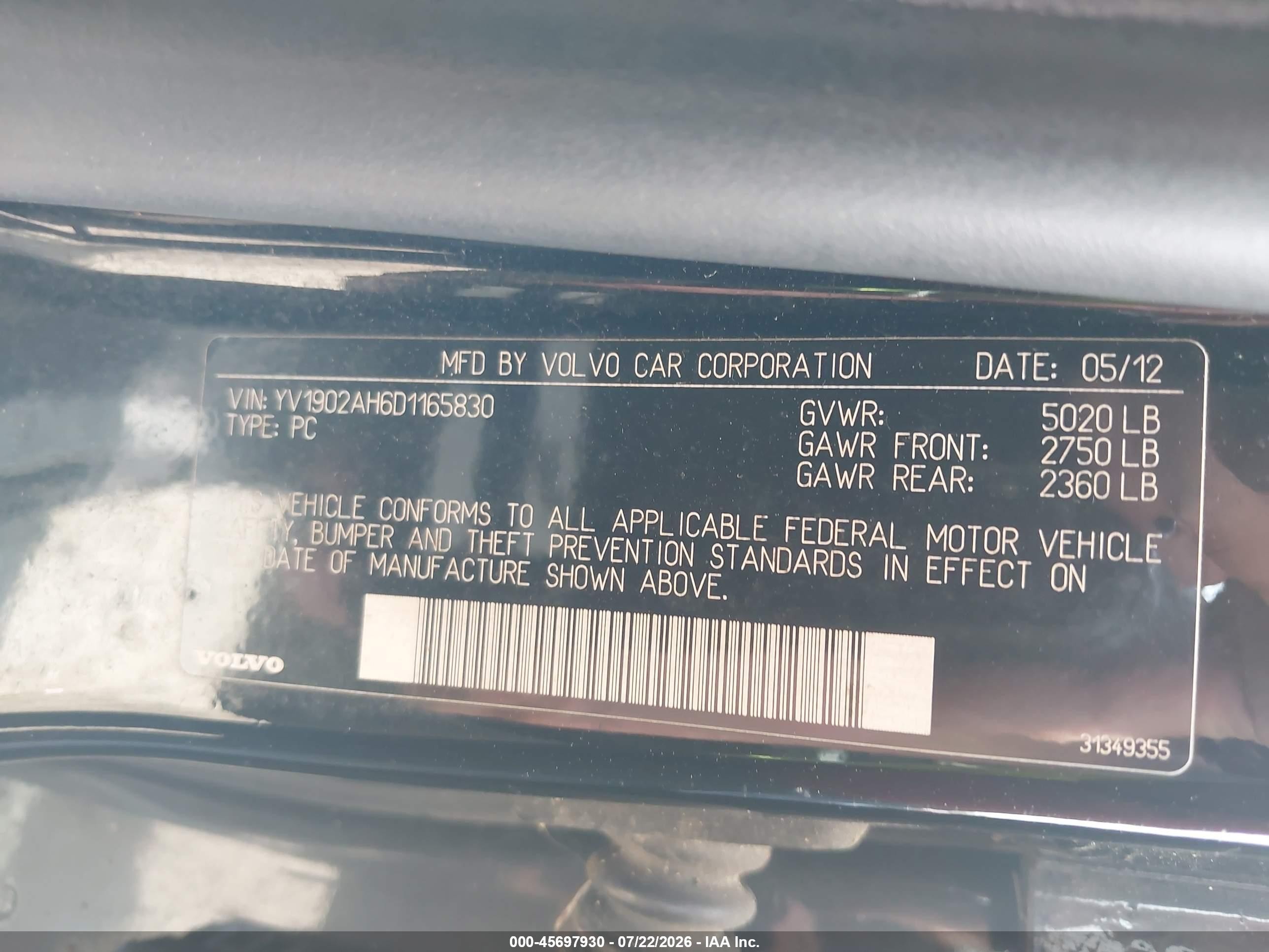 2013 Volvo S80 T6/t6 Platinum/t6 Premier Plus Black vin: YV1902AH6D1165830
