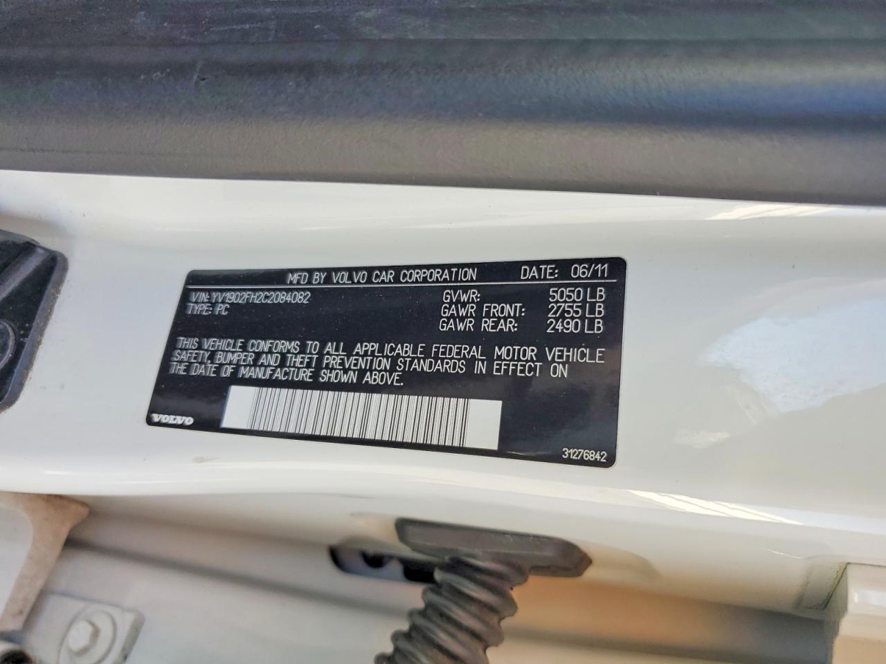 2012 Volvo S60 T6 White vin: YV1902FH2C2084082