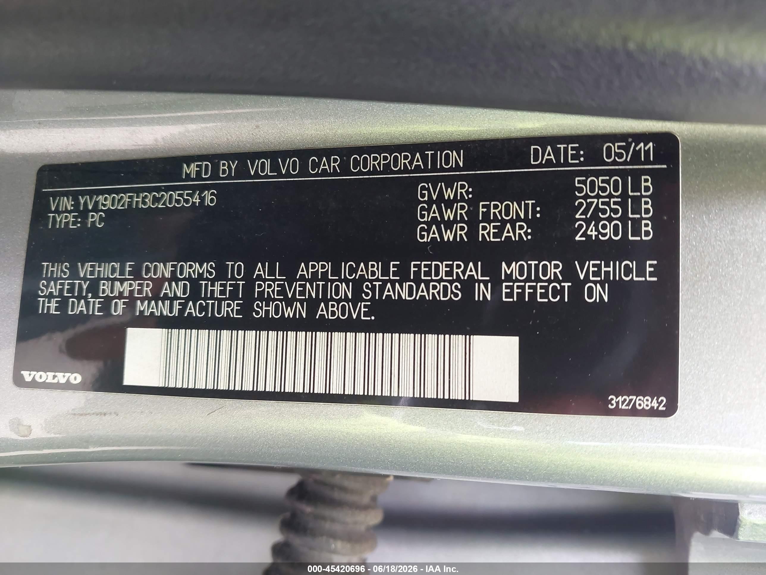2012 Volvo S60 T6 Silver vin: YV1902FH3C2055416