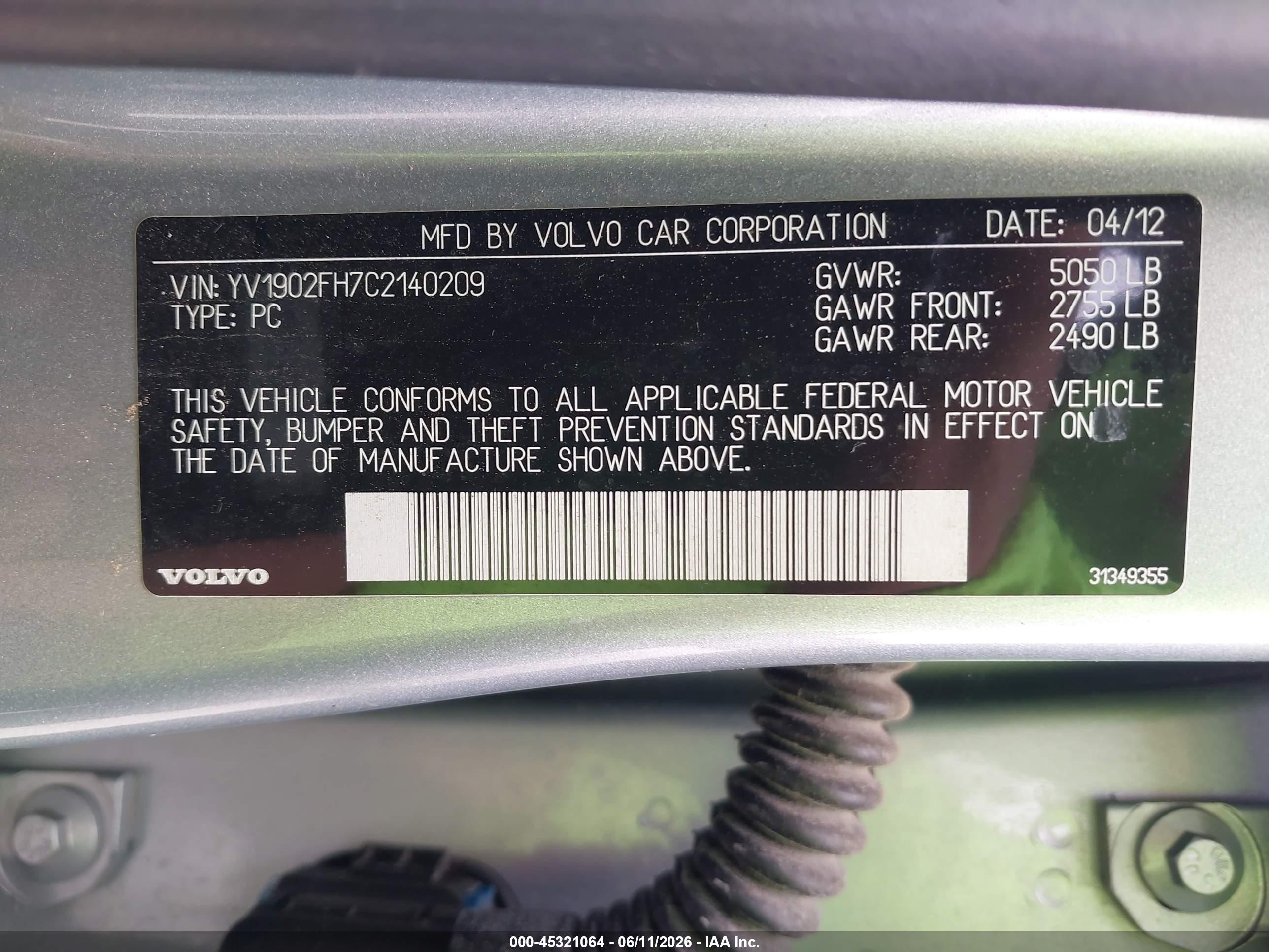 2012 Volvo S60 T6 Gray vin: YV1902FH7C2140209