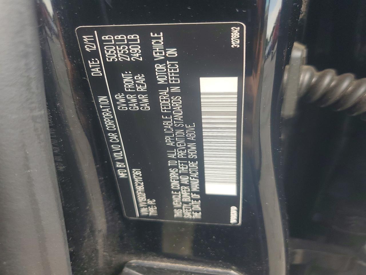 2012 Volvo S60 T6 Black vin: YV1902FH8C2117361