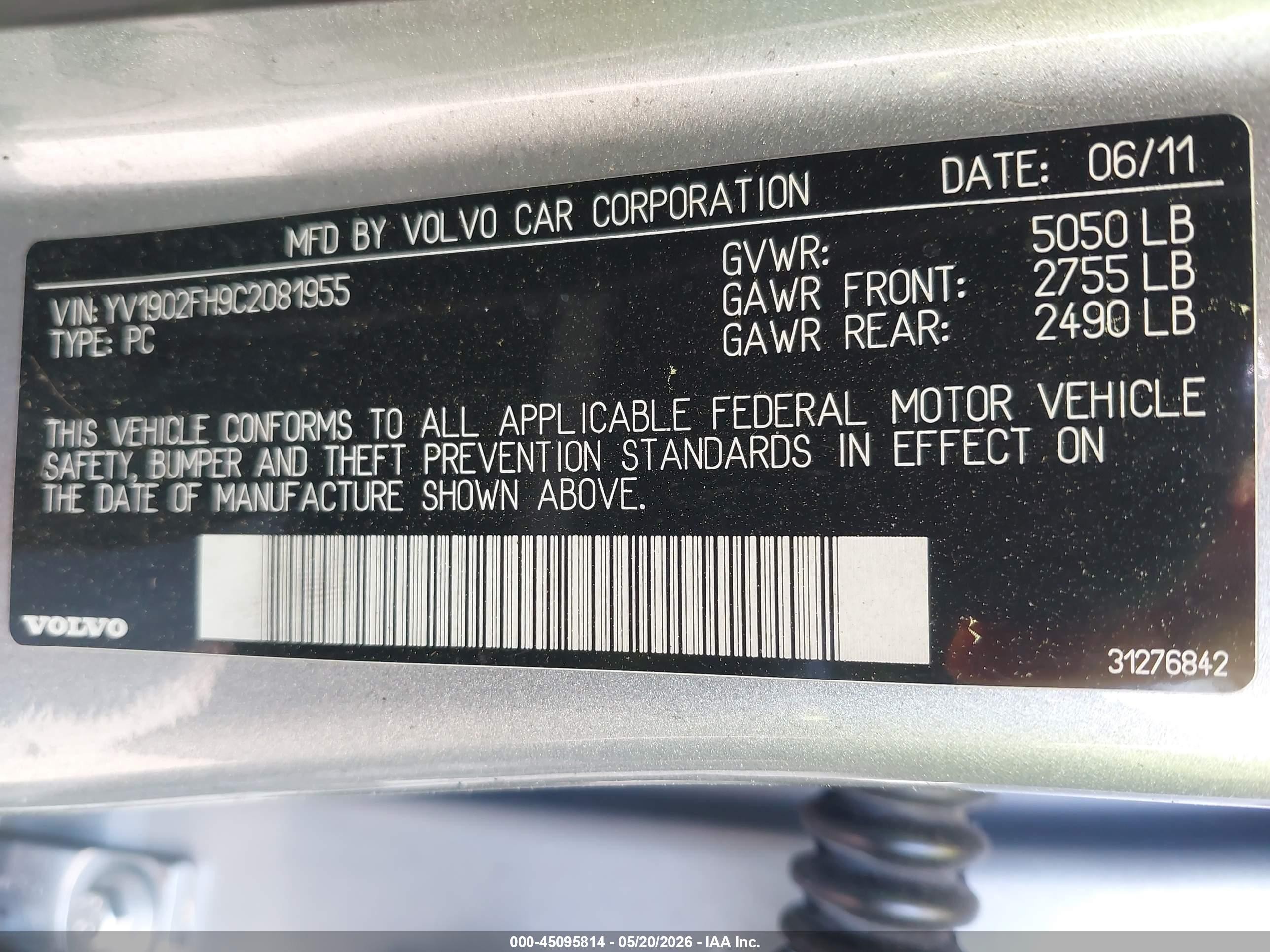 2012 Volvo S60 T6 Silver vin: YV1902FH9C2081955