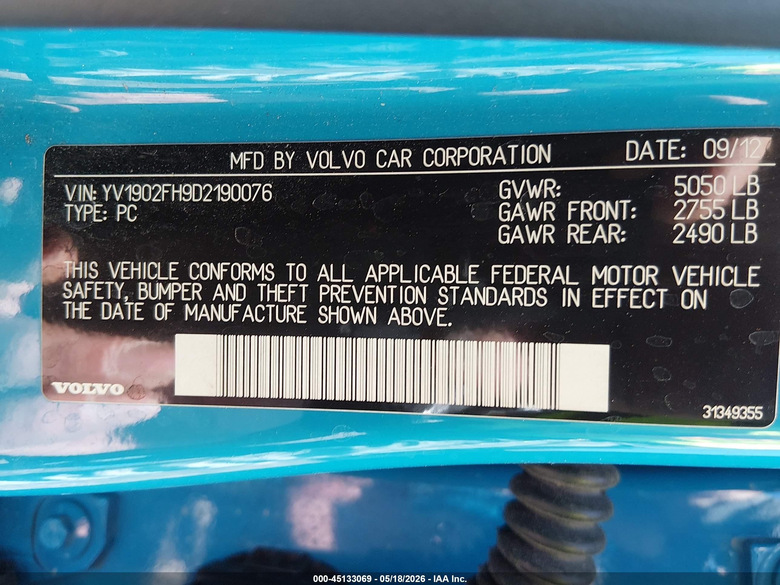 2013 Volvo S60 T6 Blue vin: YV1902FH9D2190076