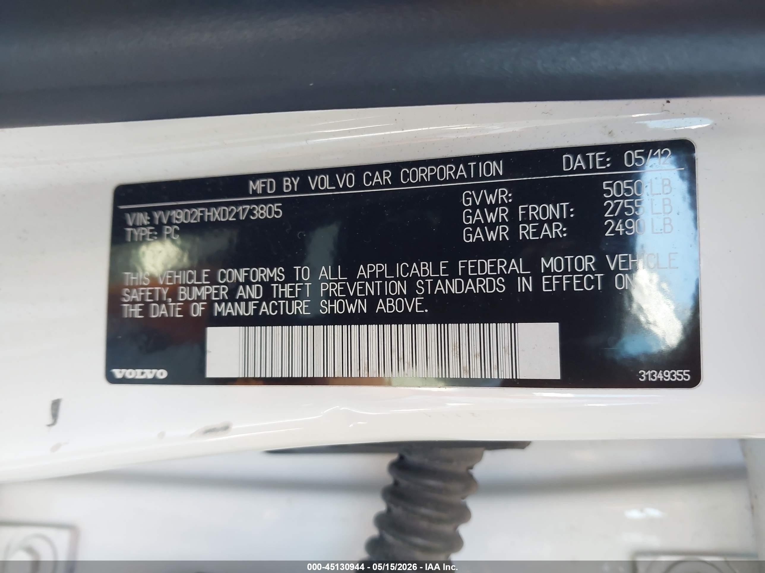 2013 Volvo S60 T6 White vin: YV1902FHXD2173805