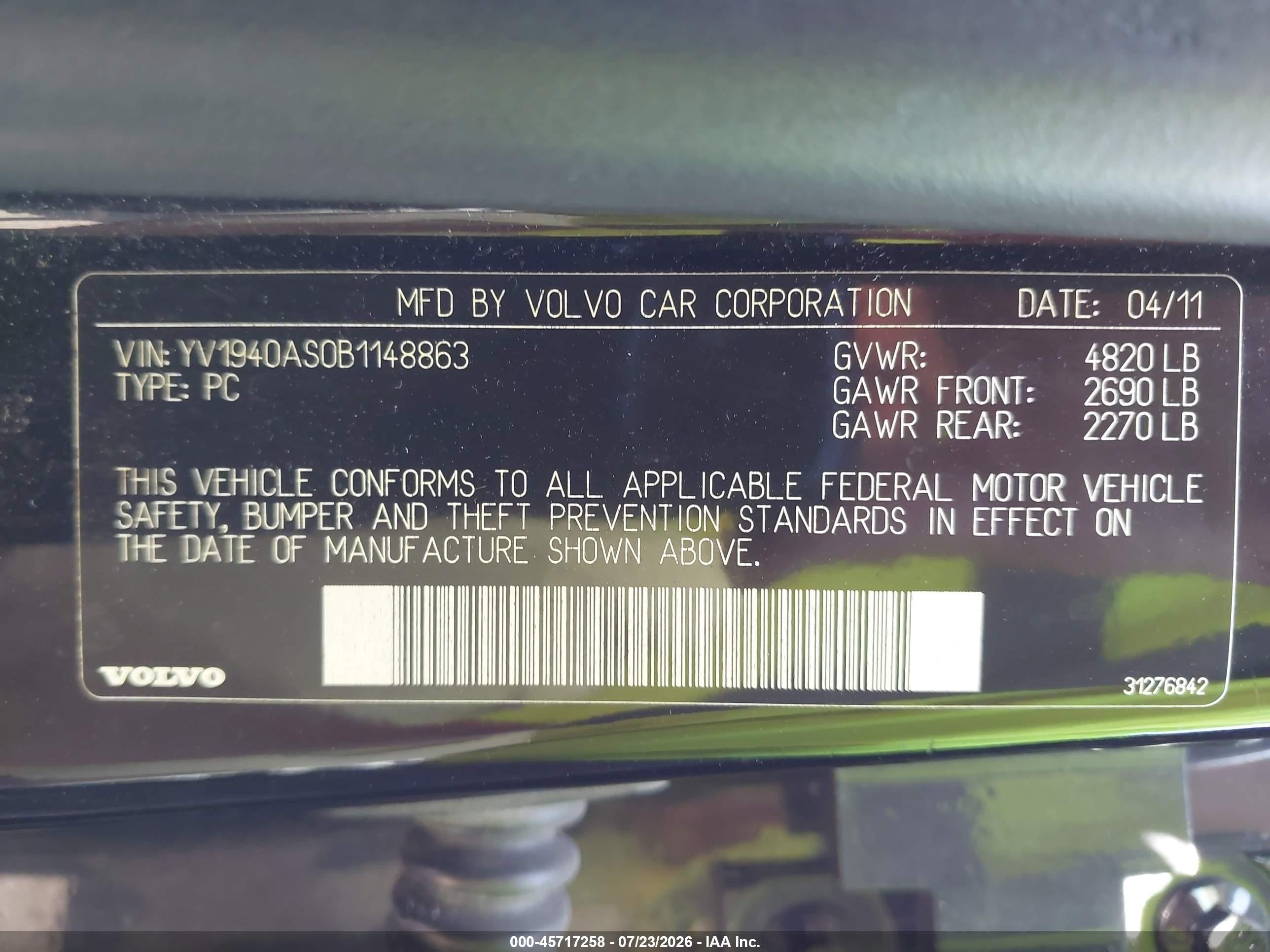 2011 Volvo S80 3.2 Black vin: YV1940AS0B1148863