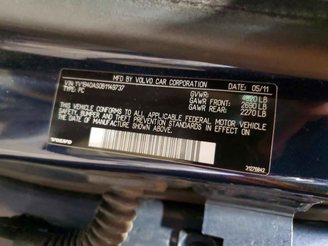 2011 Volvo S80 3.2 Синий vin: YV1940AS0B1149737