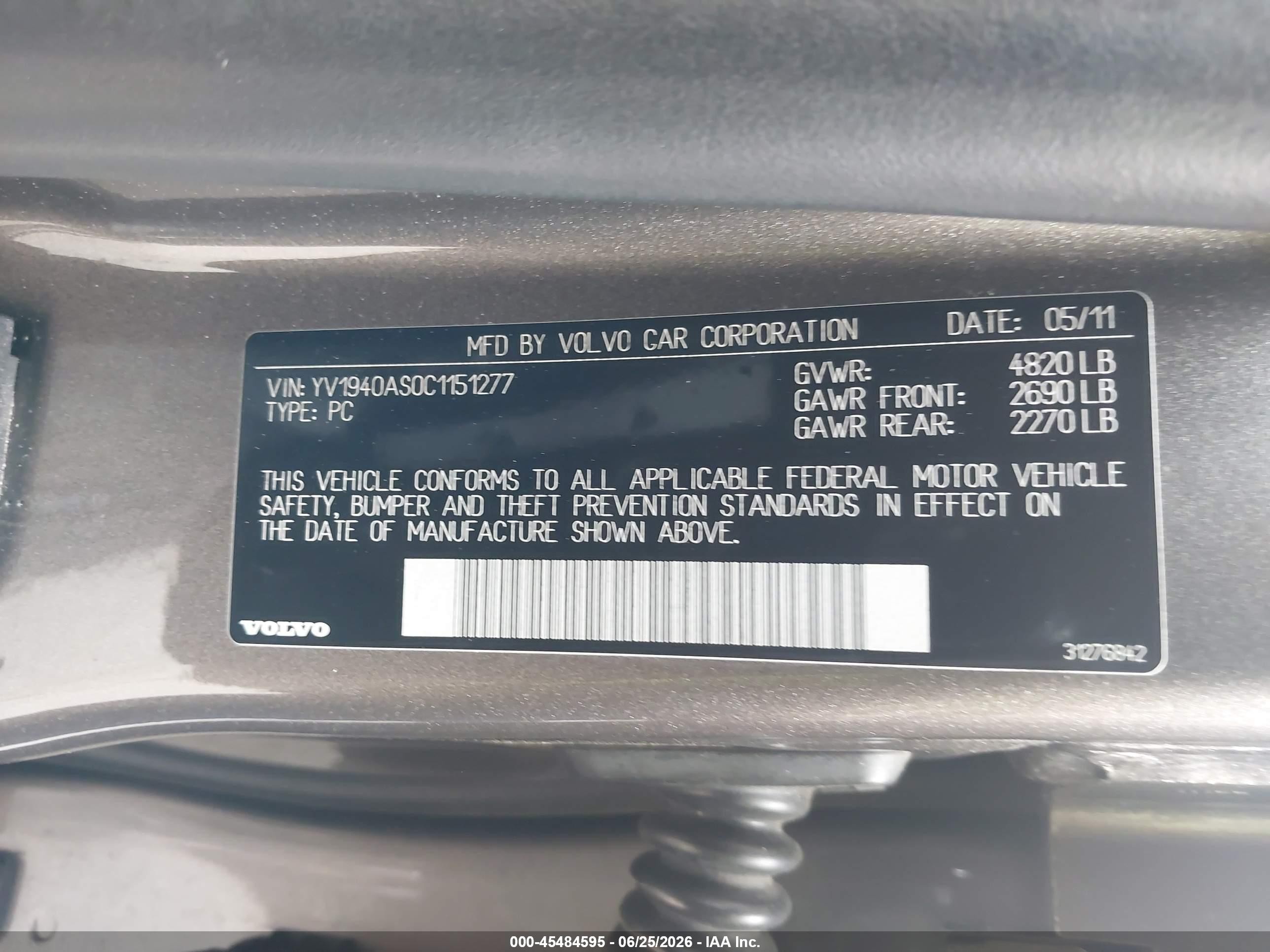 2012 Volvo S80 3.2l Premier Plus Gray vin: YV1940AS0C1151277