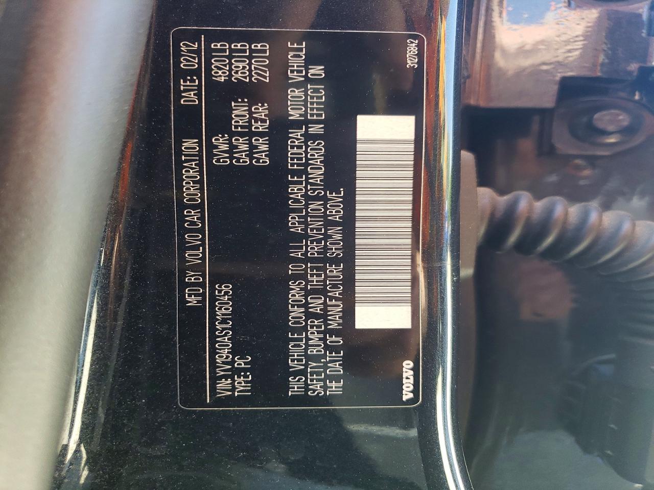 2012 Volvo S80 3.2 Угольный vin: YV1940AS1C1160456