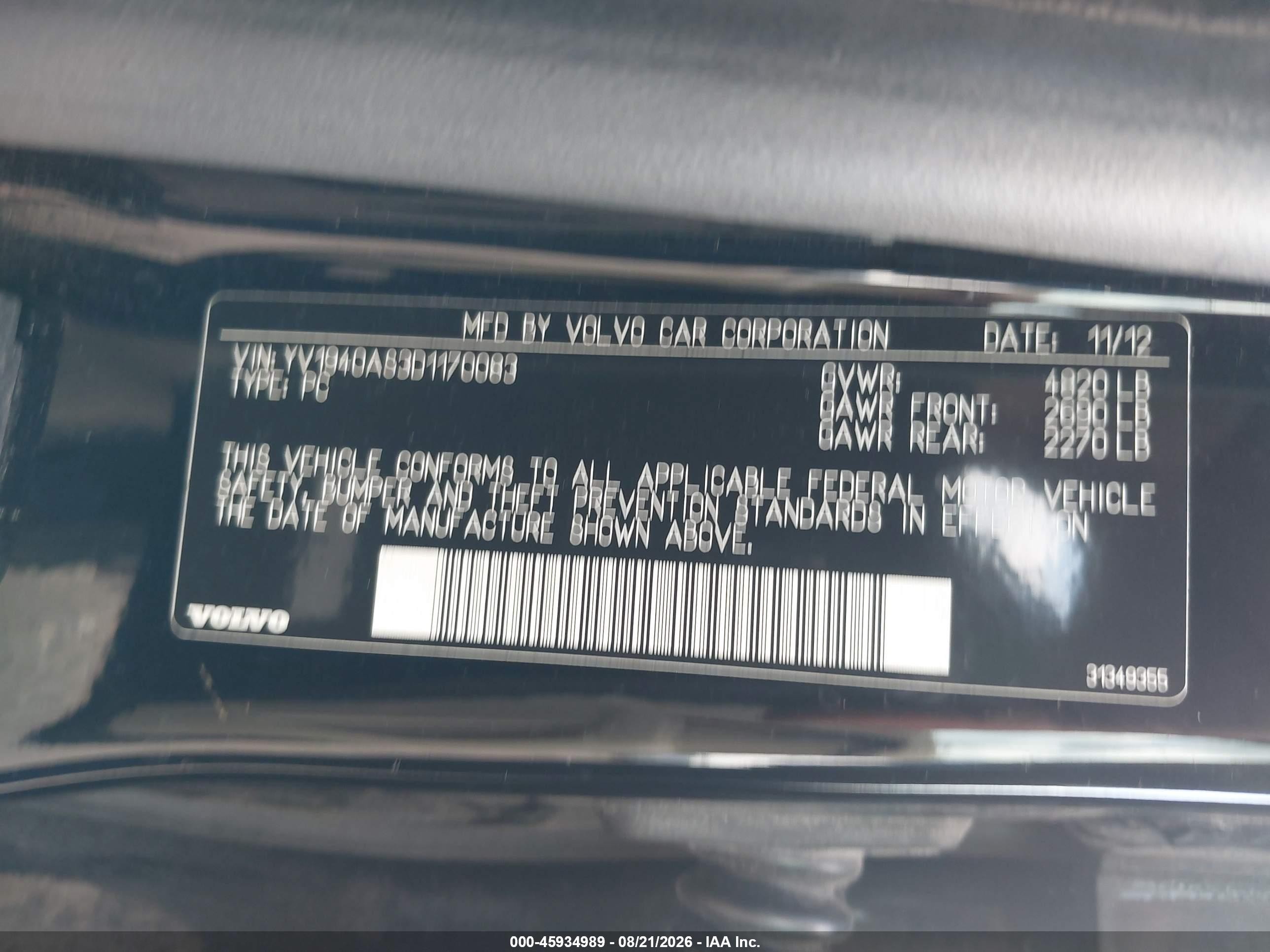 2013 Volvo S80 3.2l/3.2l Platinum/3.2l Premier Plus Black vin: YV1940AS3D1170083
