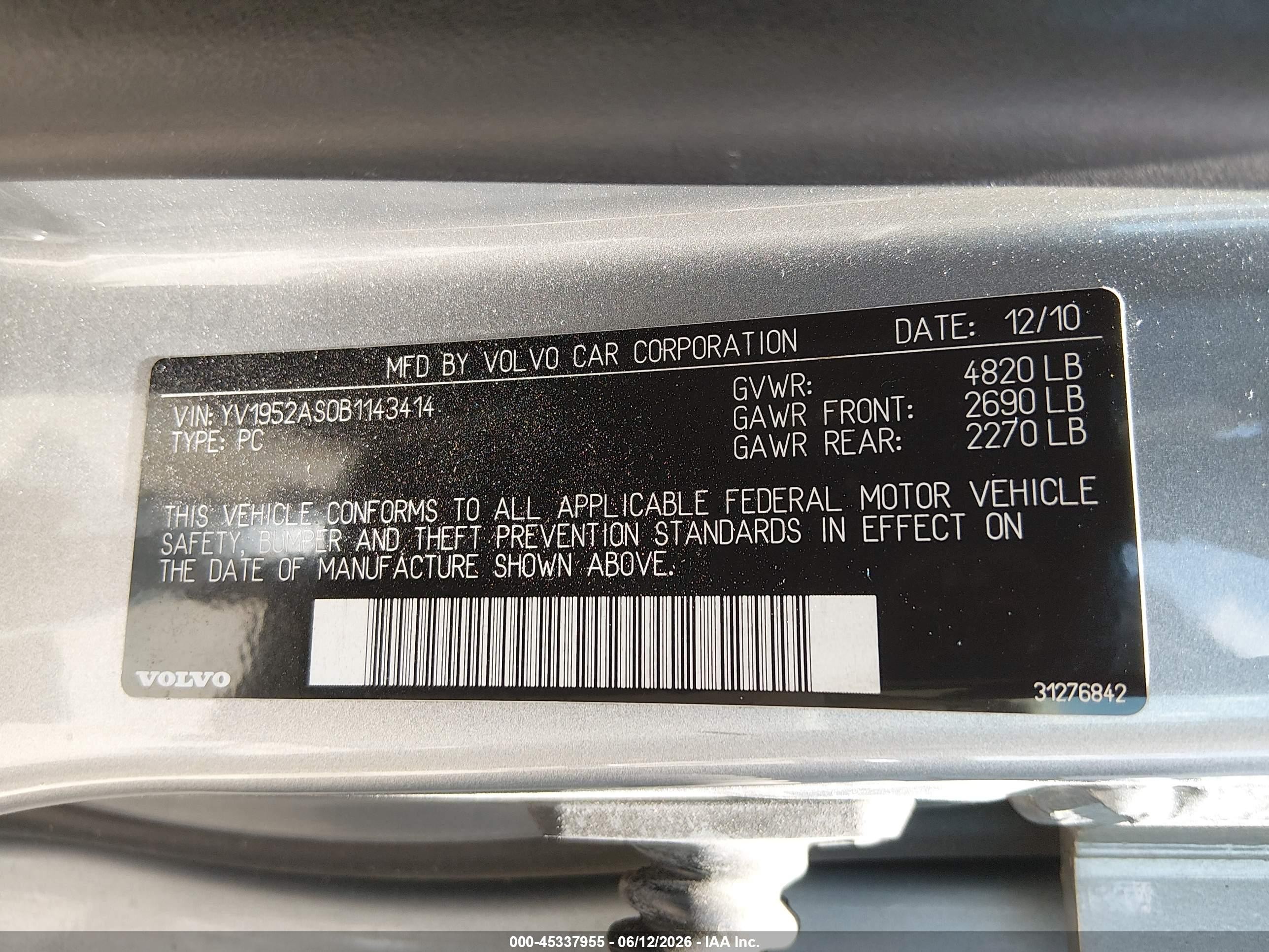 2011 Volvo S80 3.2 Silver vin: YV1952AS0B1143414