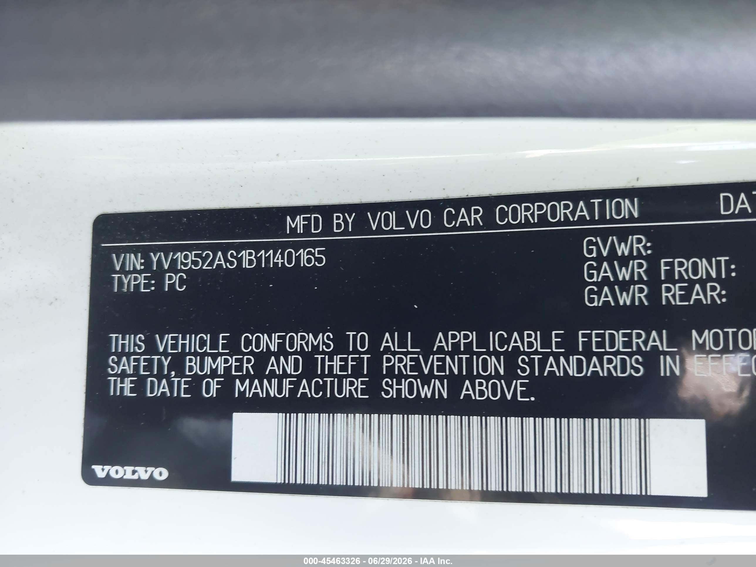 2011 Volvo S80 3.2l White vin: YV1952AS1B1140165
