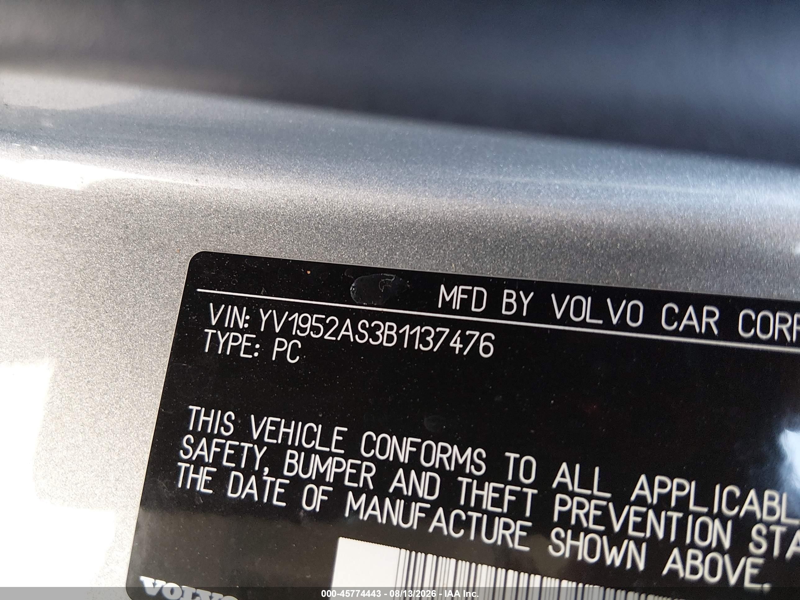 2011 Volvo S80 3.2 Silver vin: YV1952AS3B1137476