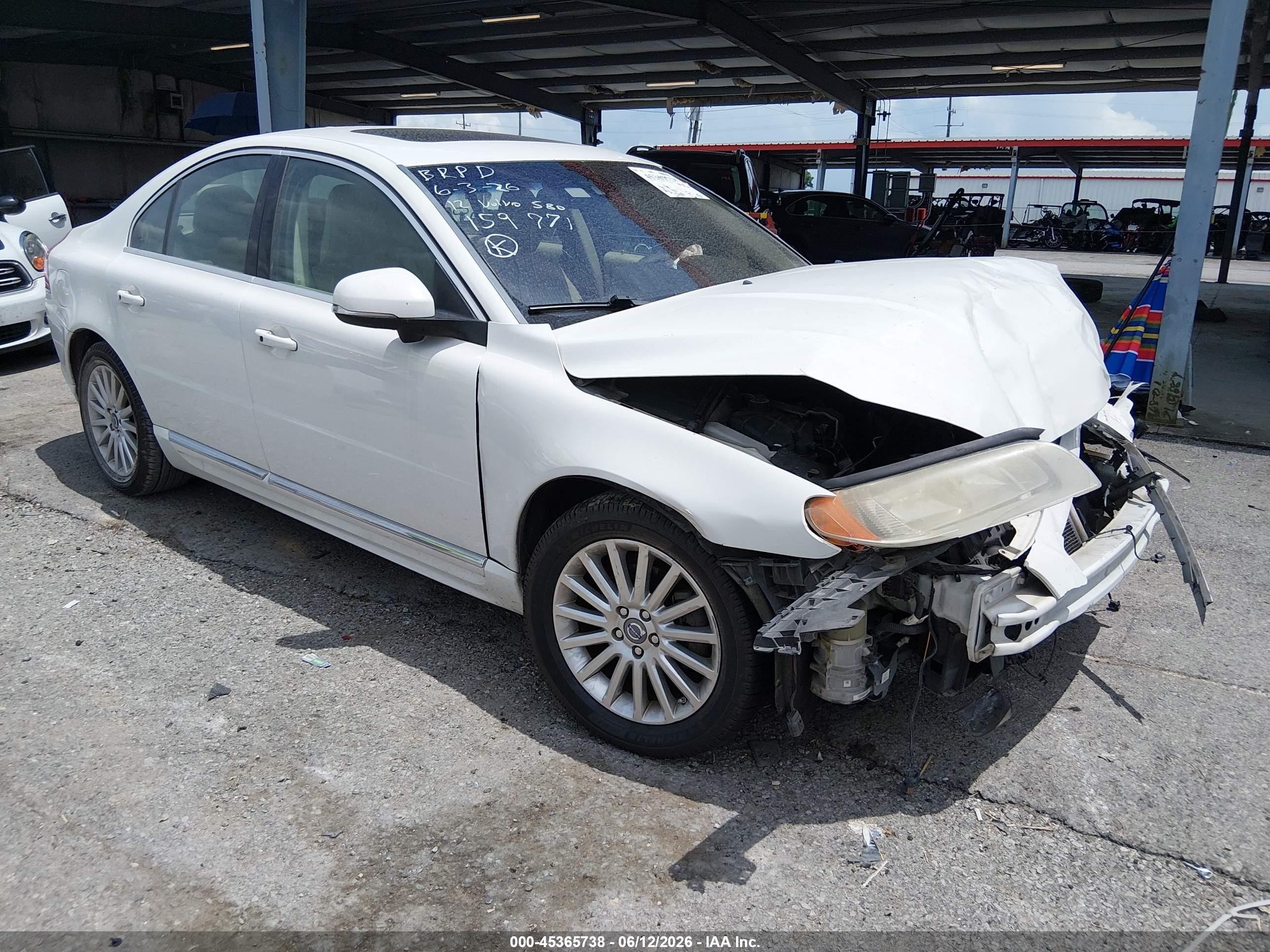 2012 Volvo S80 3.2l/3.2l Platinum/3.2l Premier Plus White vin: YV1952AS3C1159771