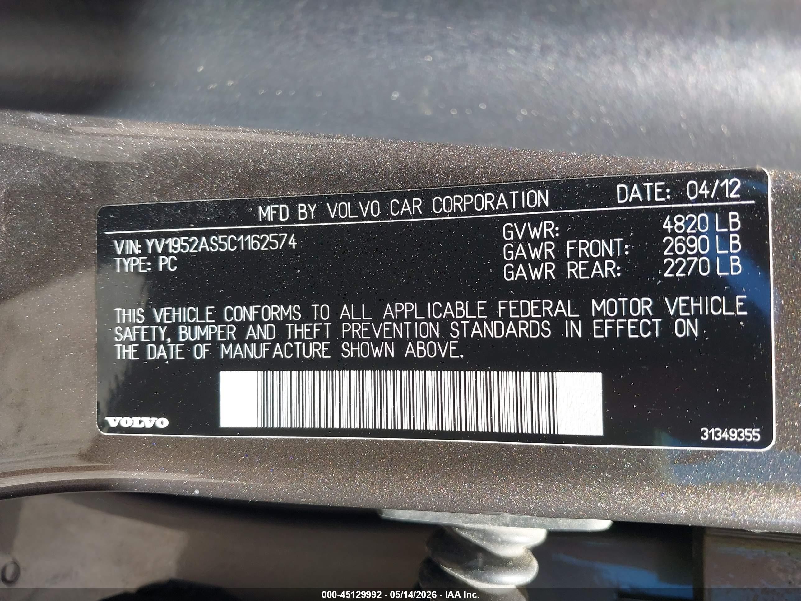 2012 Volvo S80 3.2 Premier Plus Brown vin: YV1952AS5C1162574