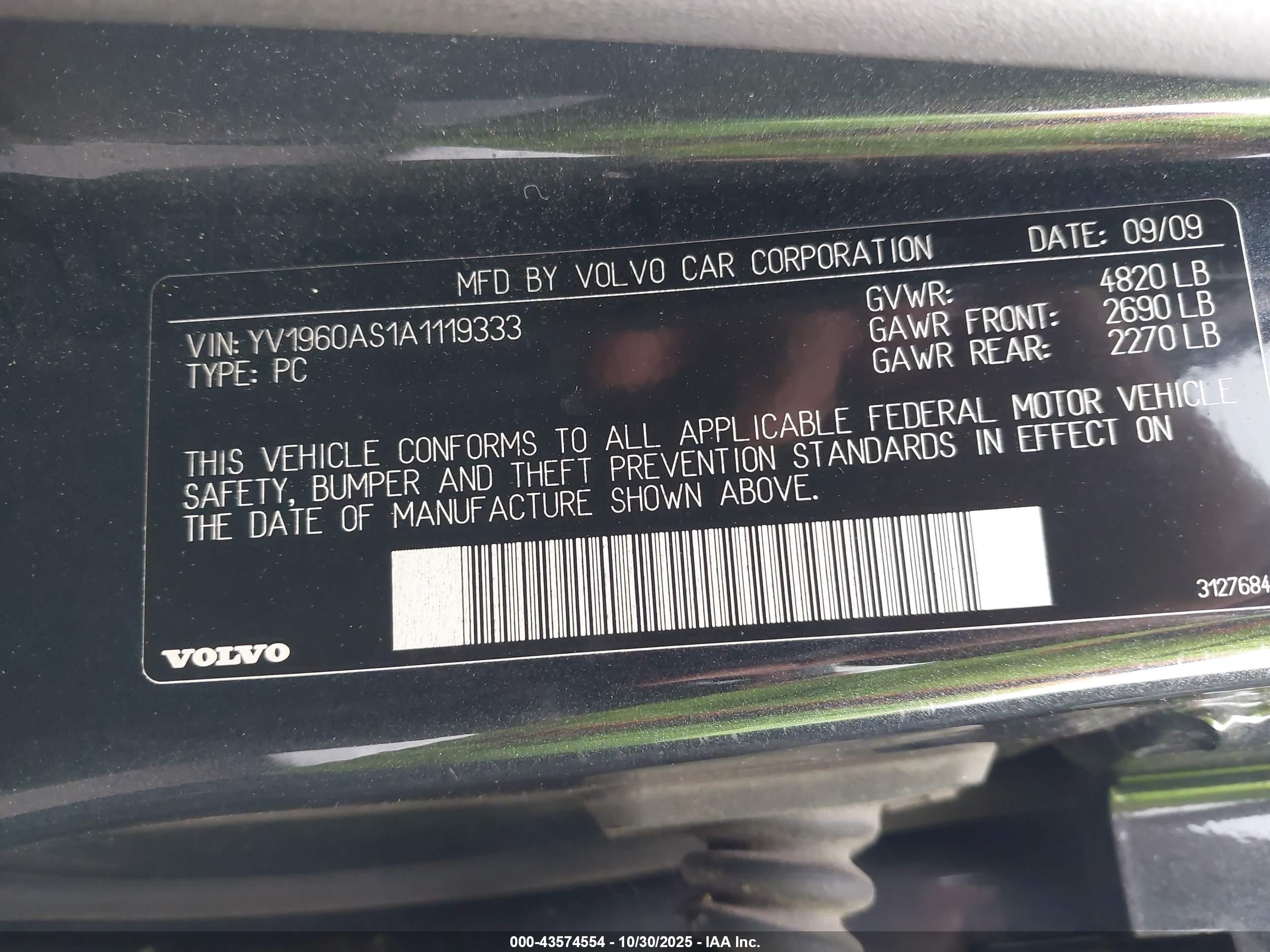 2010 Volvo S80 3.2 Black vin: YV1960AS1A1119333