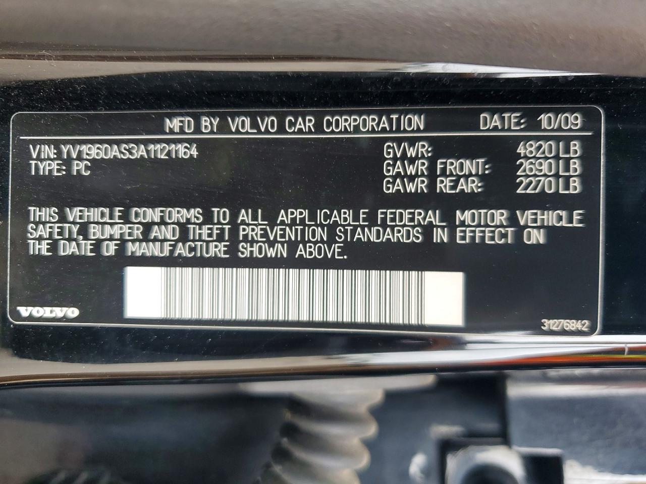 2010 Volvo S80 3.2 Black vin: YV1960AS3A1121164