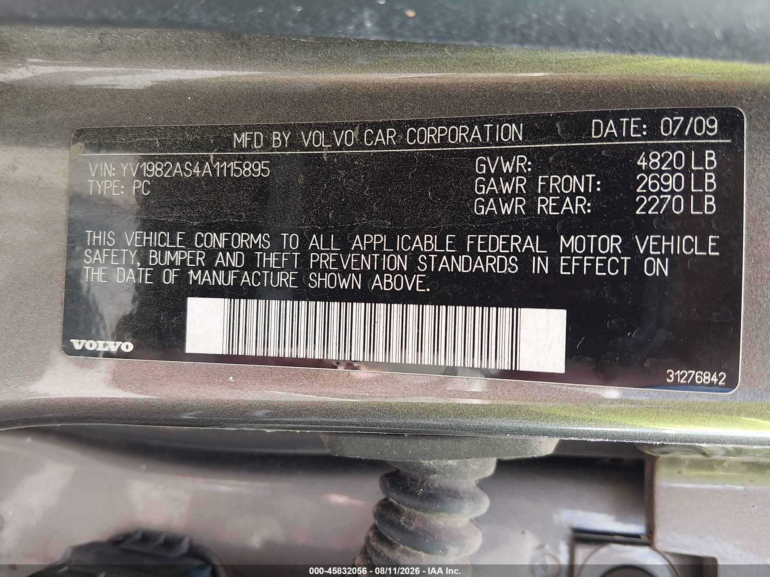 2010 Volvo S80 3.2 Gray vin: YV1982AS4A1115895