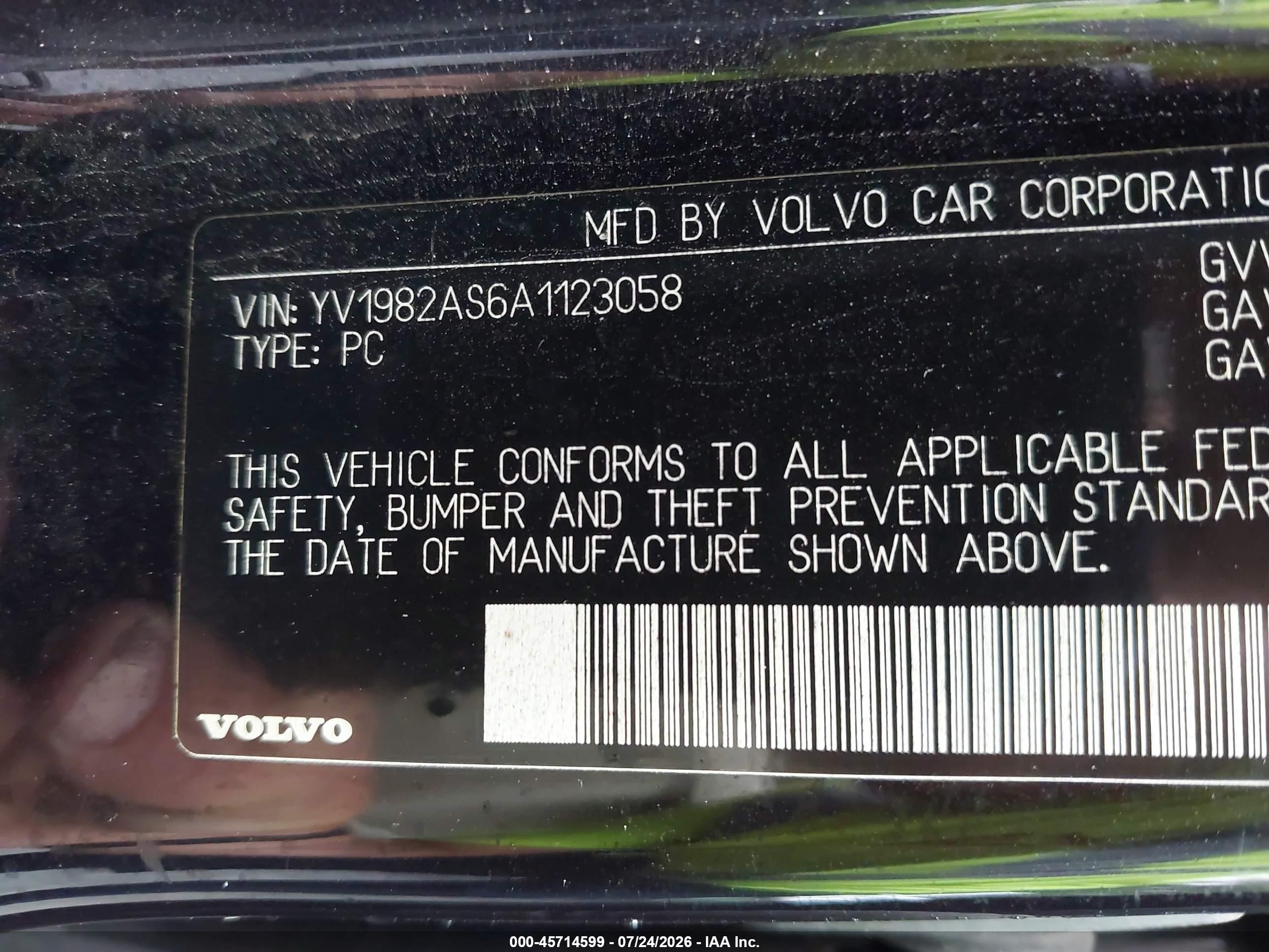 2010 Volvo S80 3.2 Black vin: YV1982AS6A1123058