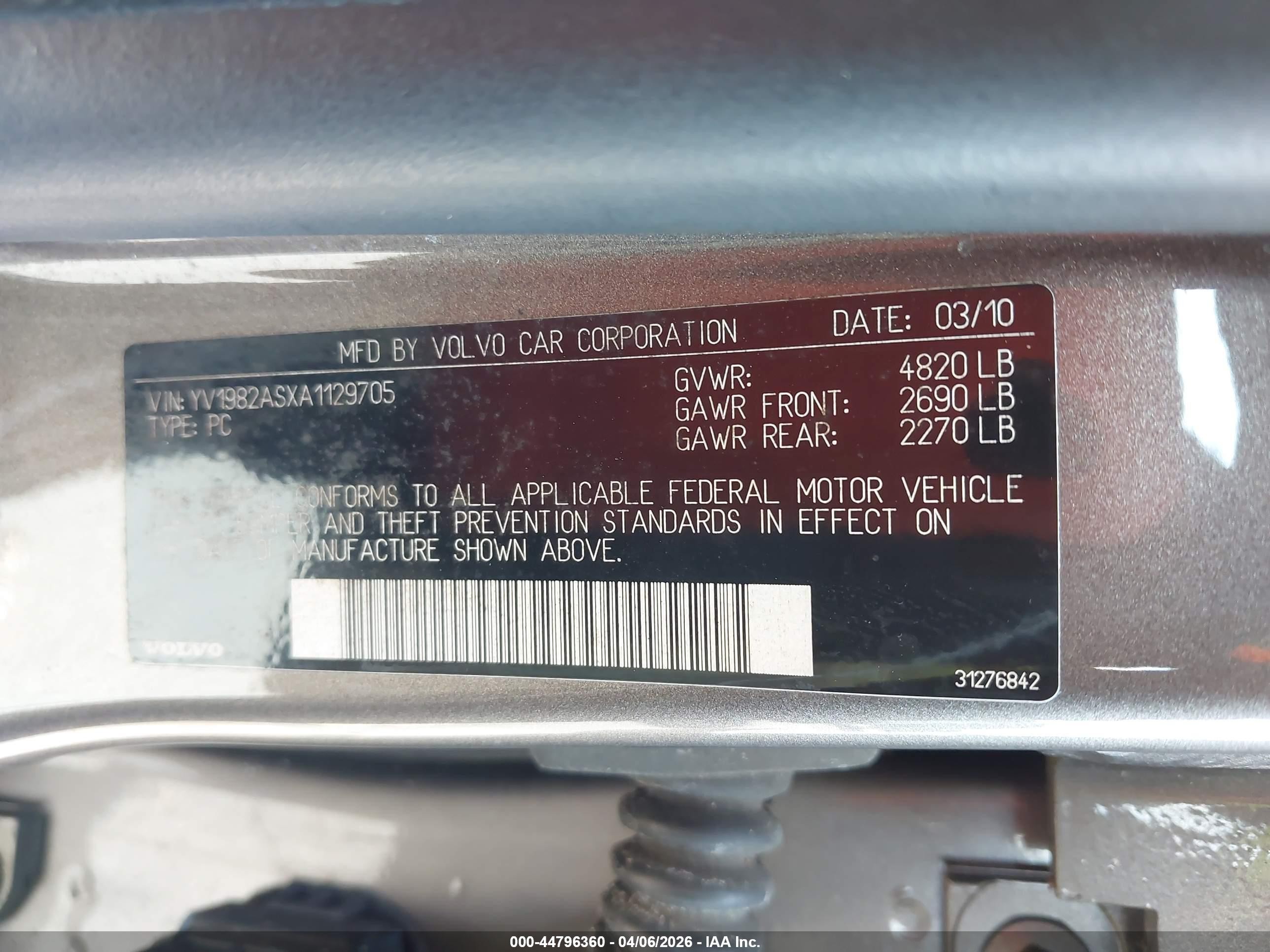 2010 Volvo S80 3.2 Brown vin: YV1982ASXA1129705