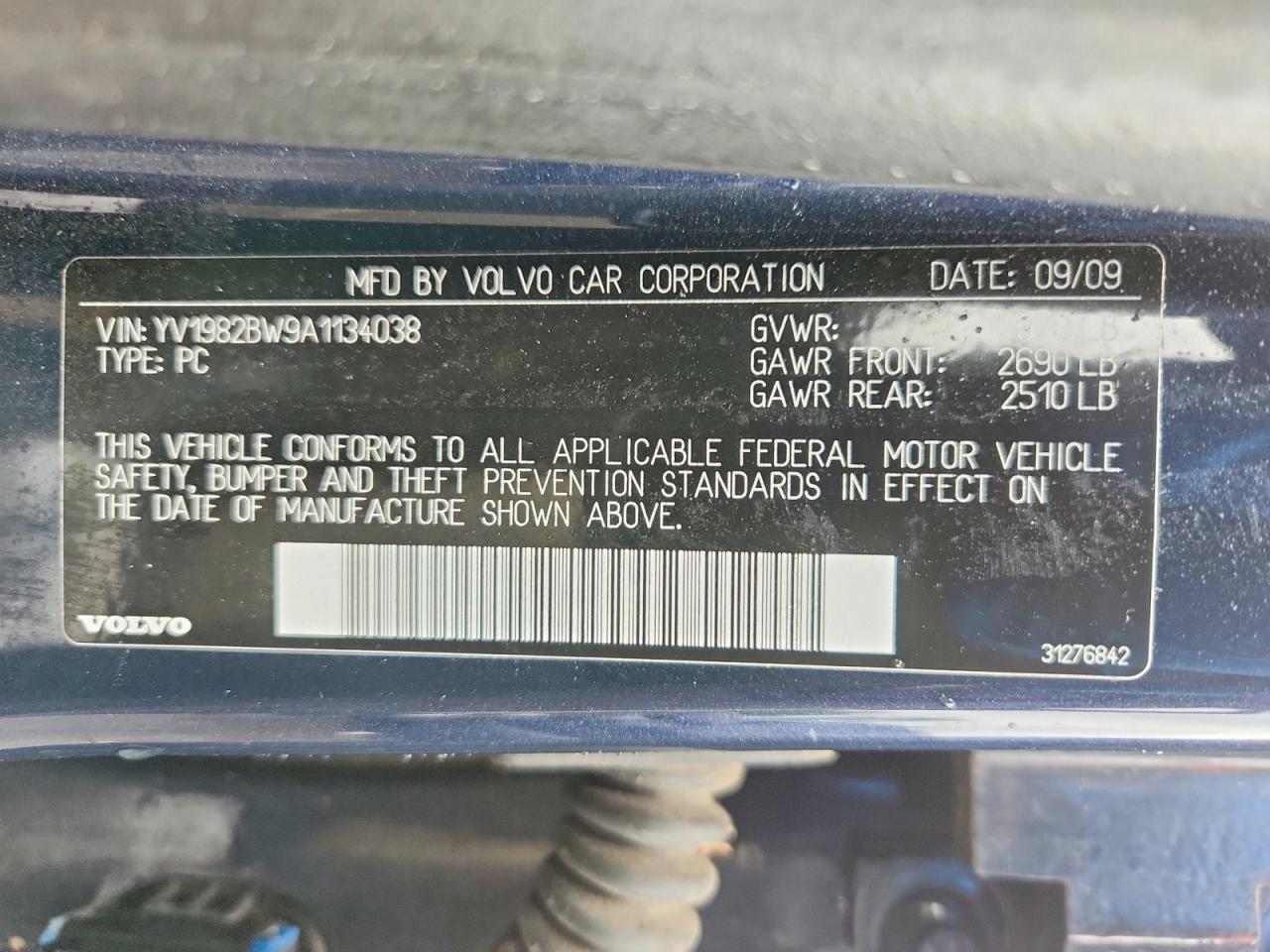 2010 Volvo V70 3.2 Blue vin: YV1982BW9A1134038