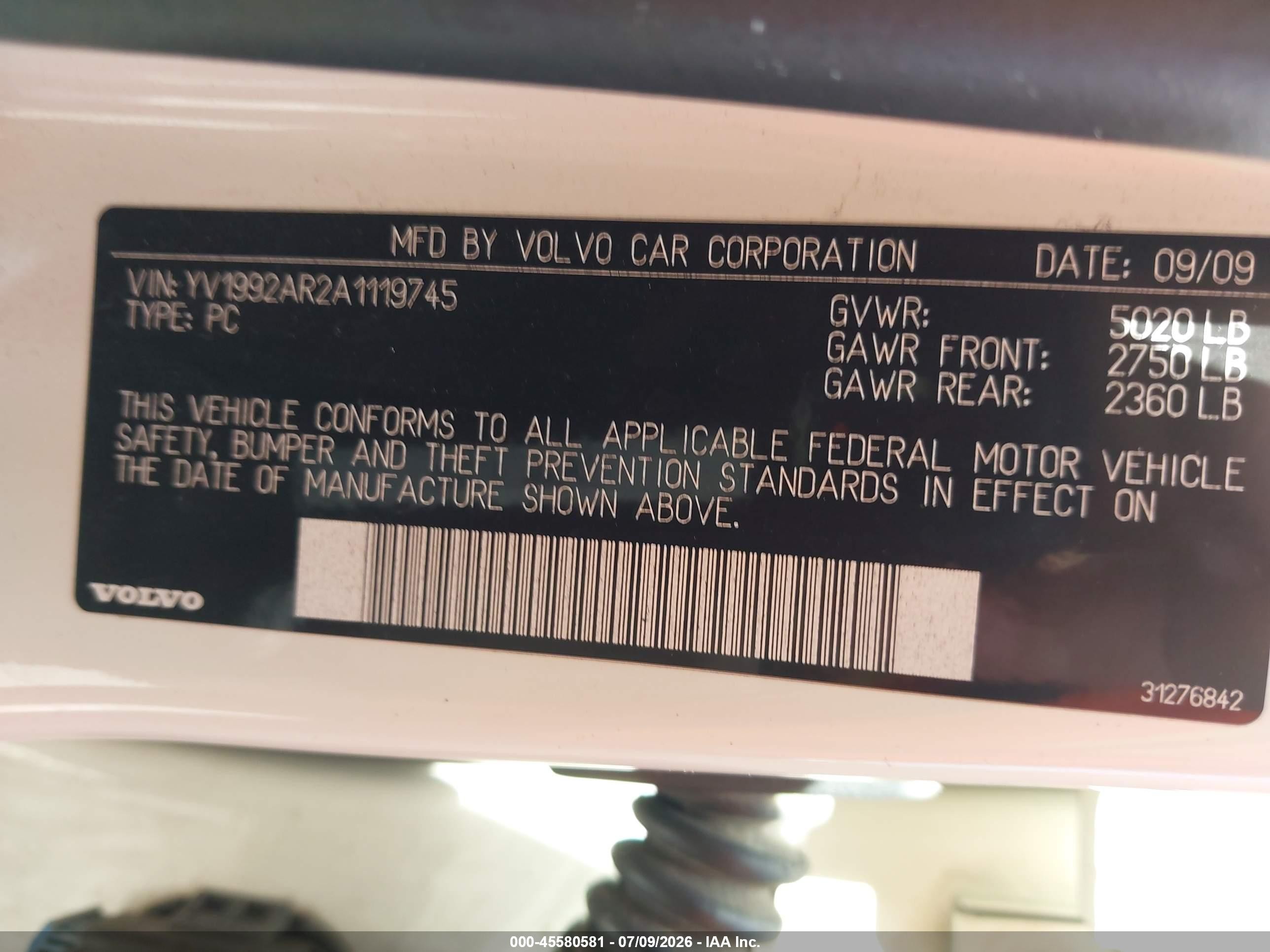 2010 Volvo S80 T6 White vin: YV1992AR2A1119745